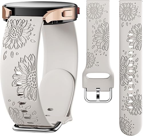 GEAK Bandas grabadas con girasol compatibles con Samsung Galaxy Watch 6Galaxy Watch 5Galaxy Watch 4Galaxy Watch 5 Pro, 0.787 pulgadas, correa