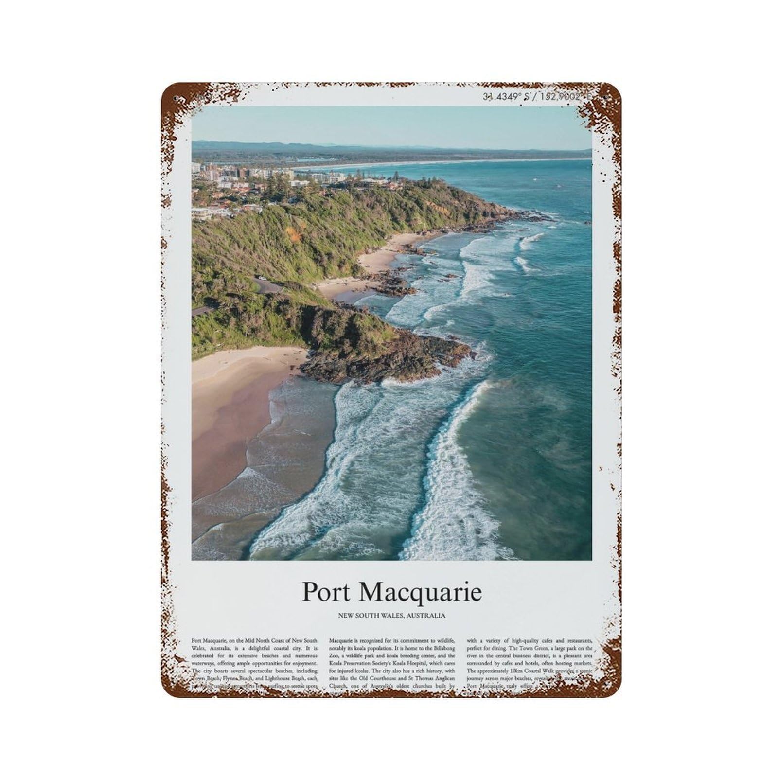 xiaoxiaoshen Port Macquarie New South Wales, Australia City Scenery Wall Decor Art Metal Tin Poster Modern Home Decor Art Home Bar Shop Decorations Vintage Sign 40x30cm