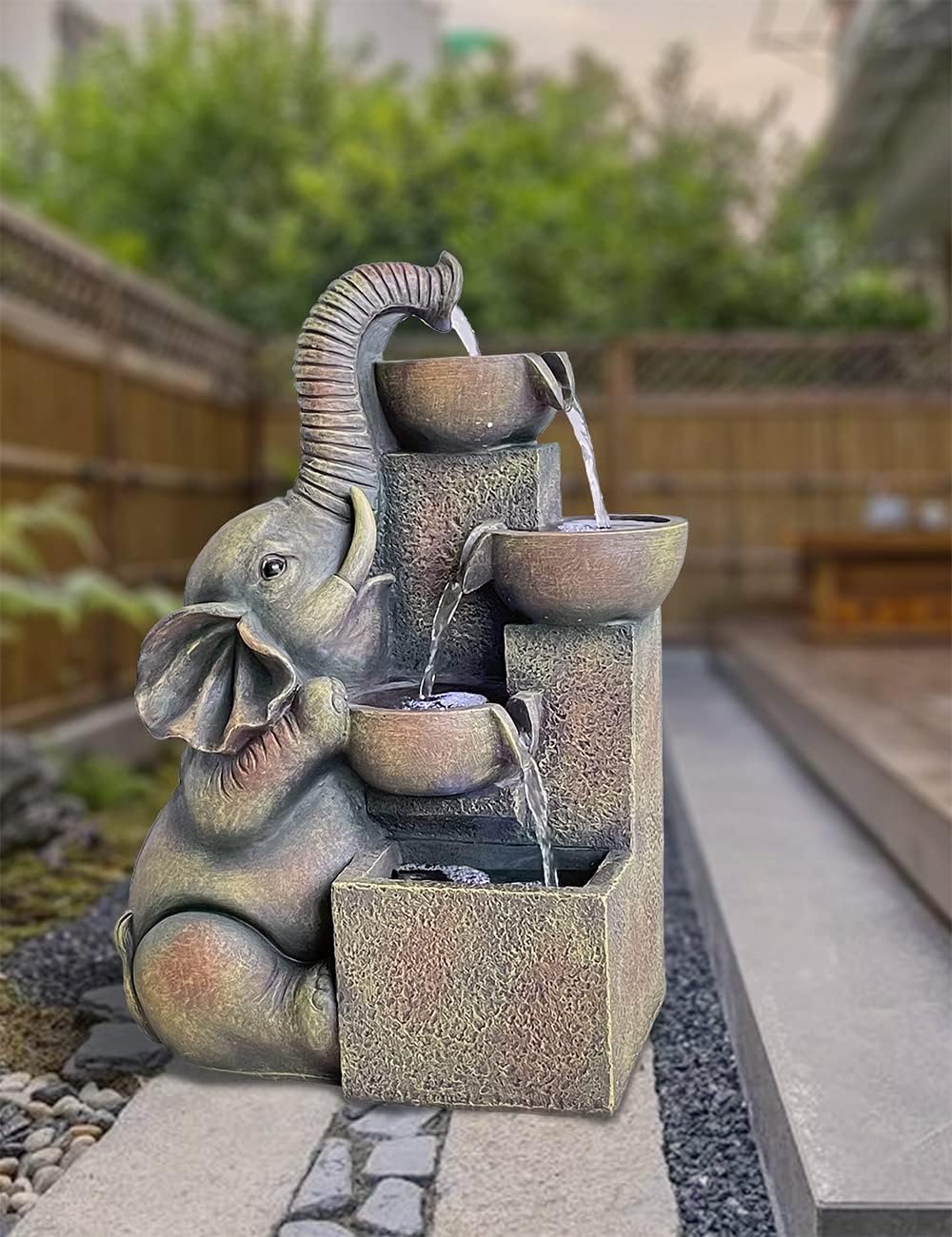 SEINHIJO 15×9×20" Outdoor Floor Fountain Fengshui Waterfall LED Garden Office Patio Decor