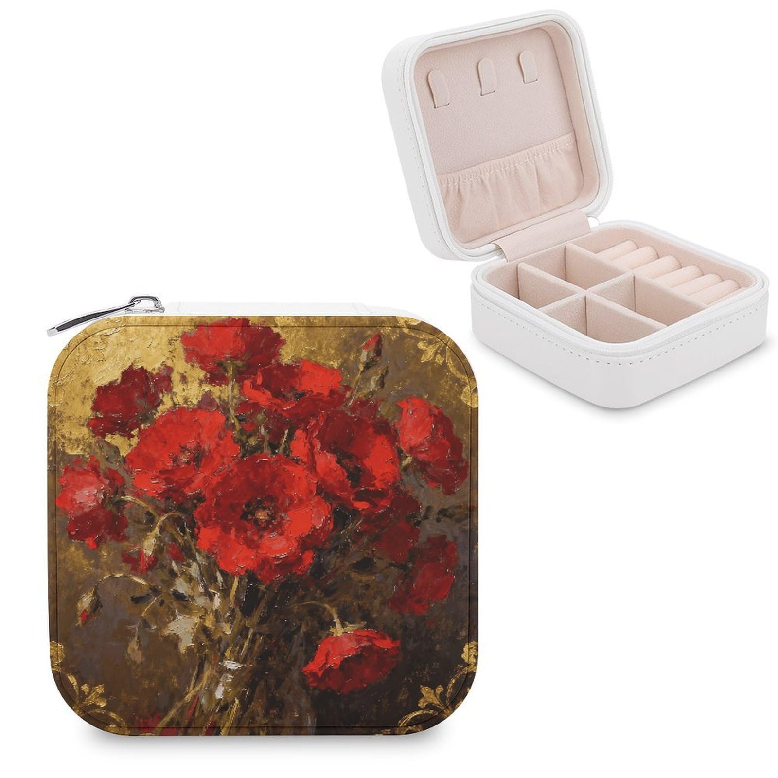 FekiLoot Poppy Flame Jewelry Box Exquisite Jewelry Organizer Silver Gold Trinket Storage Case Multi Compartments Cute Earrings Ring Necklace Holder For Woman Household Gift