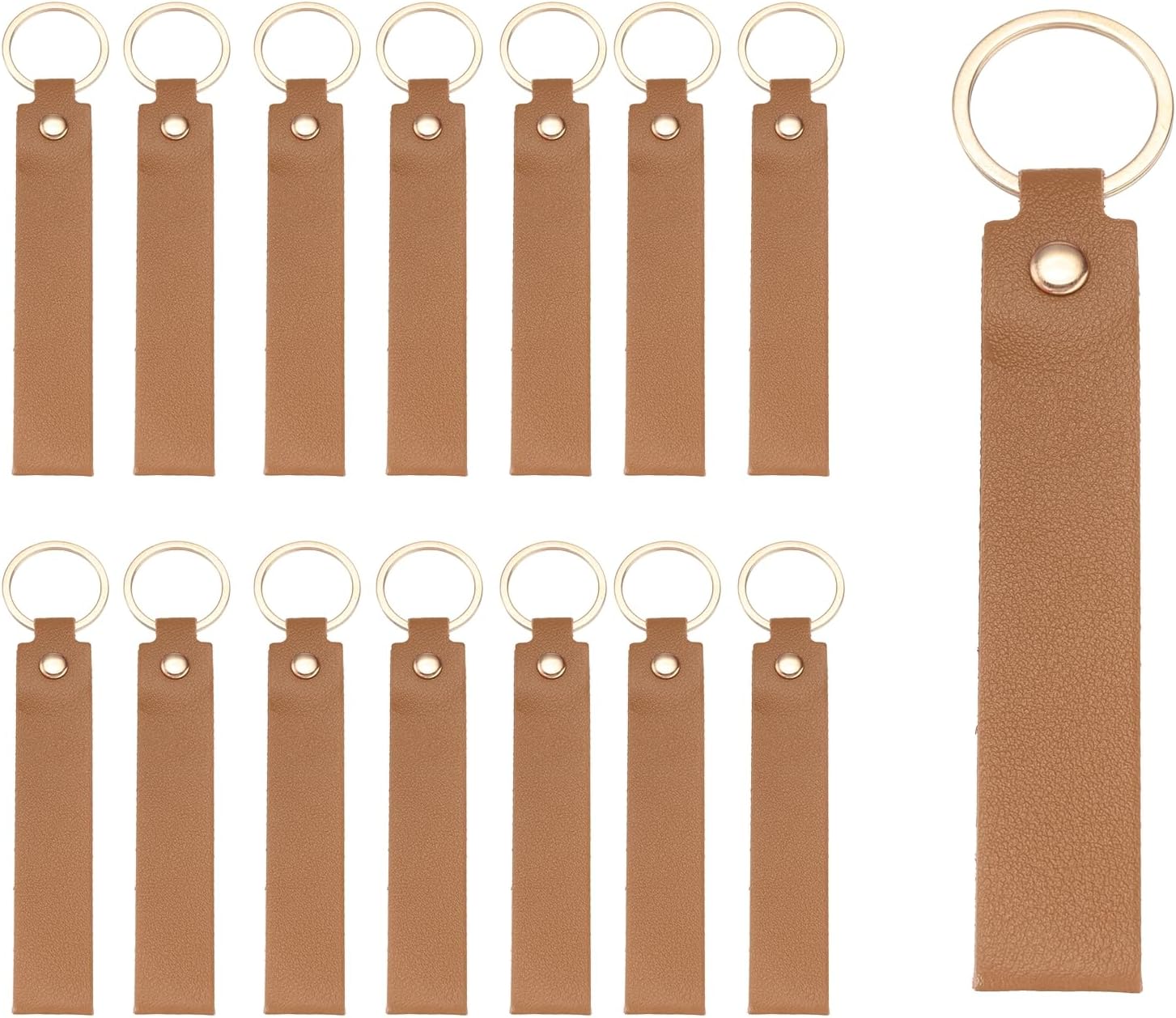 MECCANIXITY 20 Pcs PU Leather Keychain Blanks Bulk Laser Engraving Keychain Leather Key Fob Kit with Key Rings for DIY Supplies Gifts (Black, 5.3" x 0.8")
