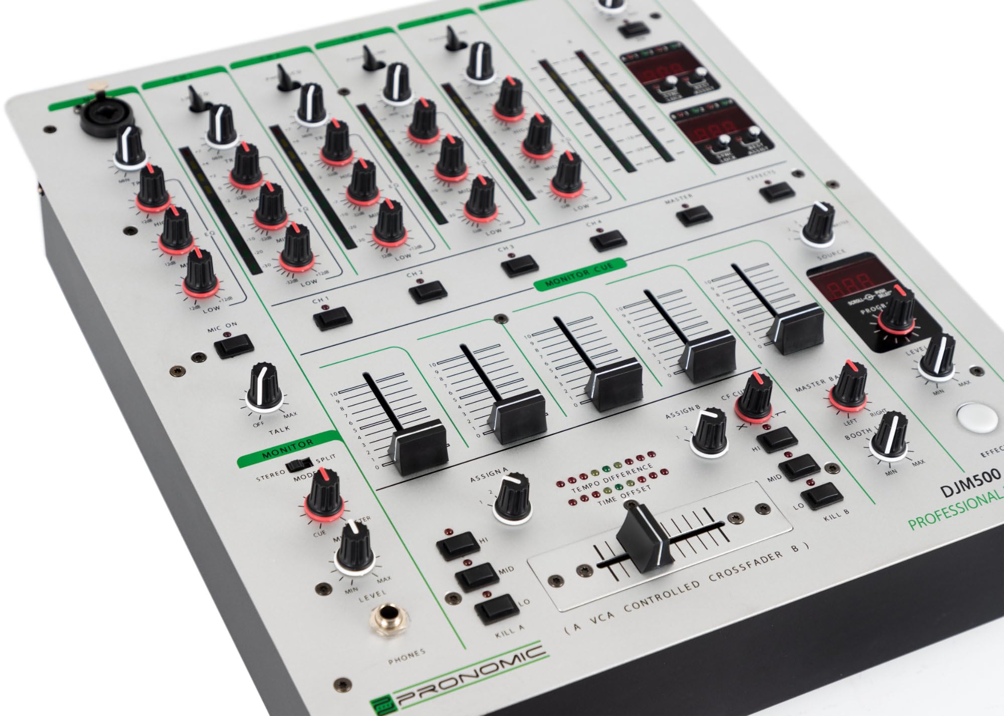 Pronomic DJM-500 Mixer DJ a 5 Canali - Contatore BPM Automatico e 2 Modalità Cue - Effetti Integrati con 46 Preset - Argento