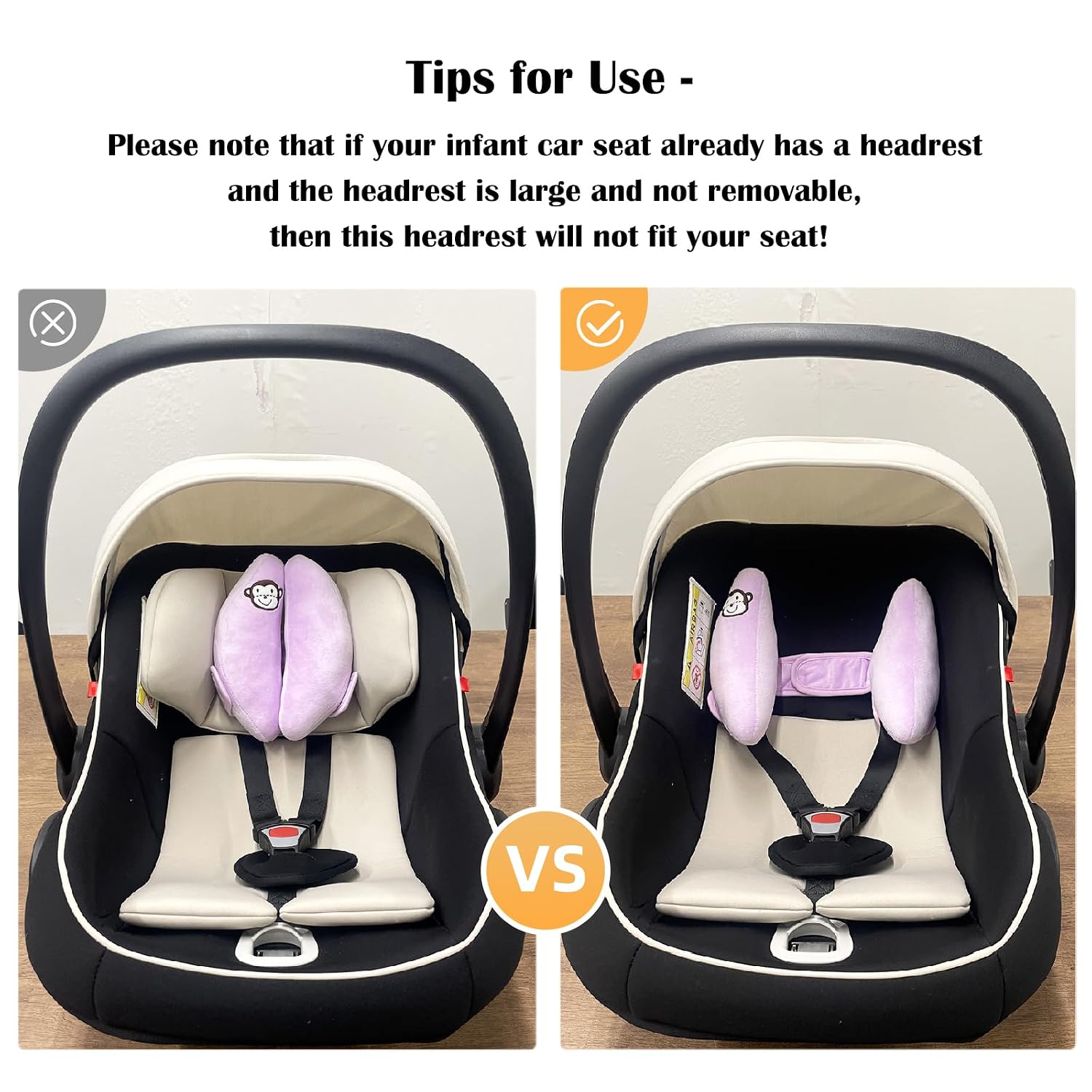 Baby Pillow for Travel, Adjustable Head Neck Support for Car Seats for Newborn, Banana Stroller Pillow for Toddler, Comfortble Head Support Head Protection Pillow, Purple