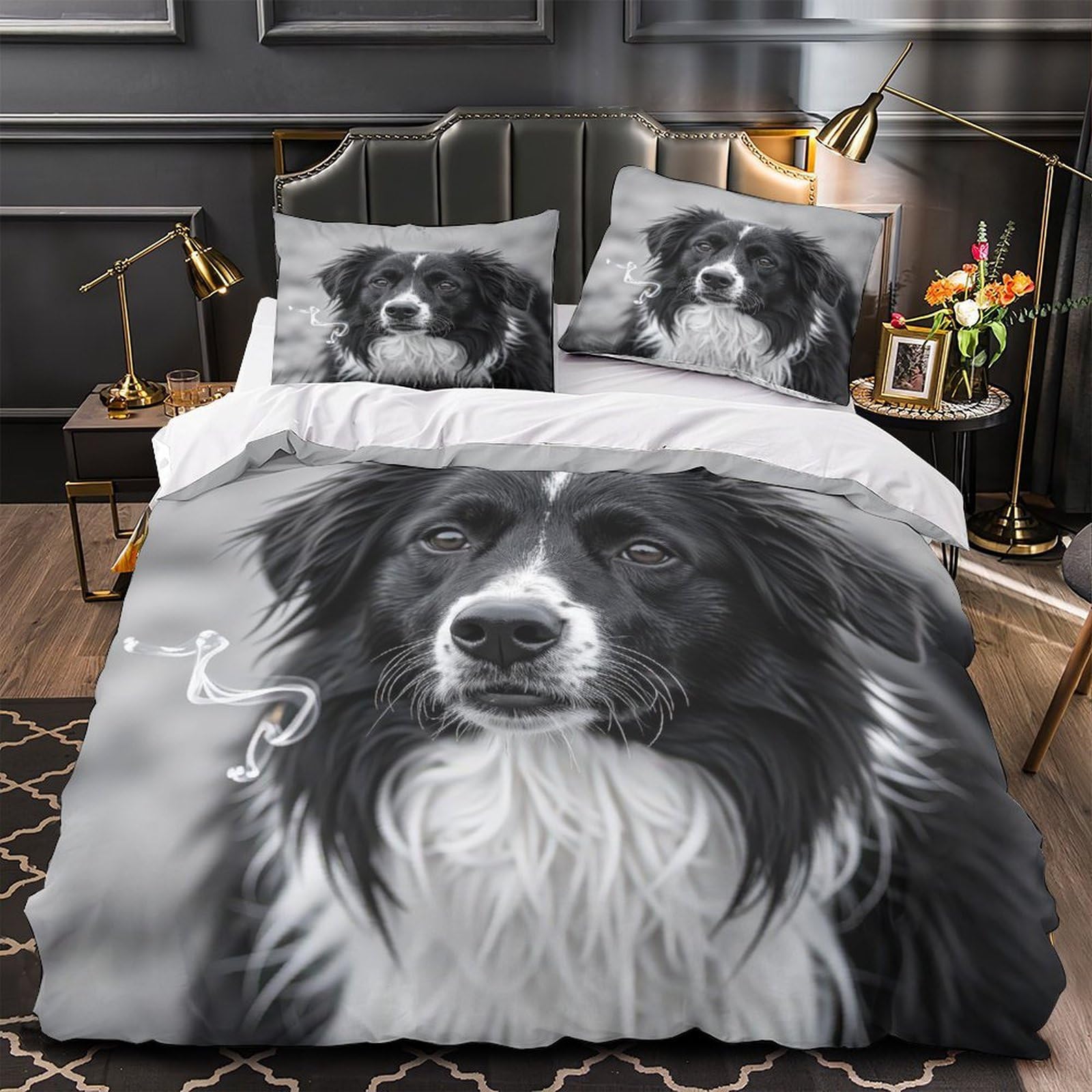 Housse de couette lit fille motif chien parure de lit 140x200 déco chambre ado