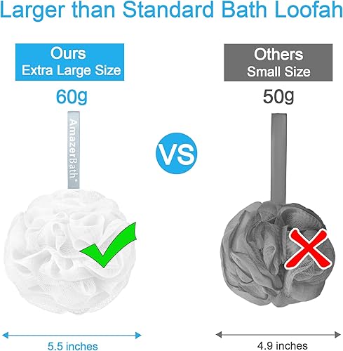 Vista 33 de AmazerBath Esponja de lufa de 2.12 oz/pieza, esponja de baño exfoliante para el cuerpo, juego de 4 lufas, cuarteto de algodón de azúcar