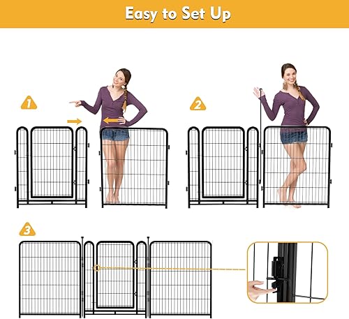 Miniatura 2 de Corralito para perros de 48 pulgadas de alto, 8 paneles en total de 17.7 pies de largo, valla para perros al aire libre para patio. Puerta ancha de