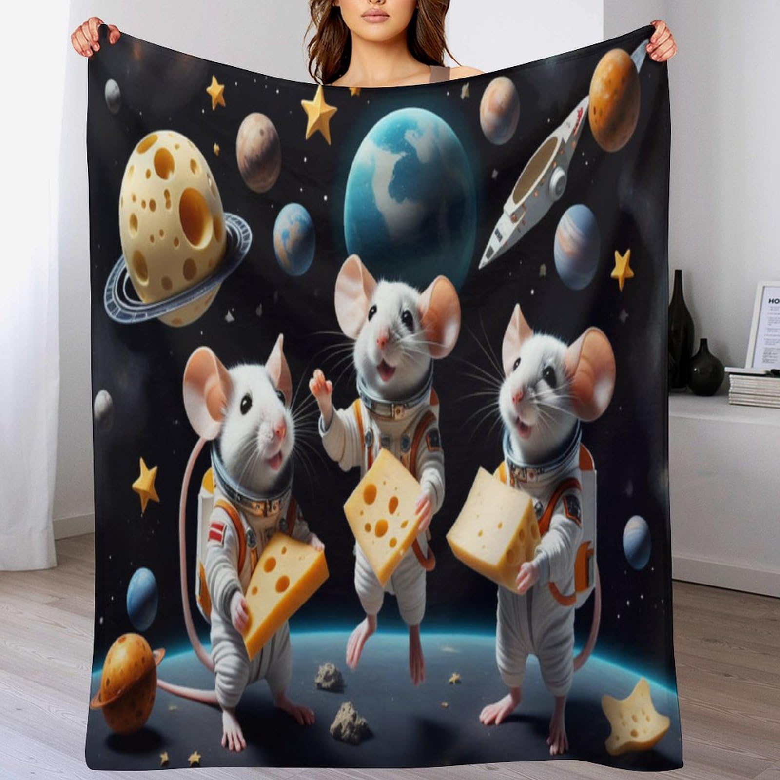 Couverture Polaire Mouse Astronaute Moelleuse Canapé Froid 130cm