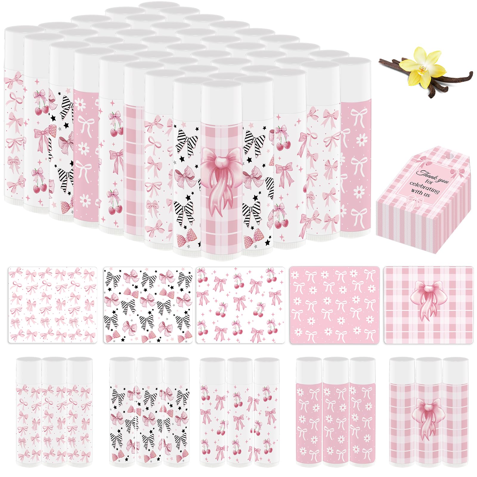 50 Pack Pink Bow Baby Shower Favors Bulk Lip Balm Girls Favors Valentines Gifts for Bachelorette Girls Bow Moisturizing Lip Care Pretty lipstick
