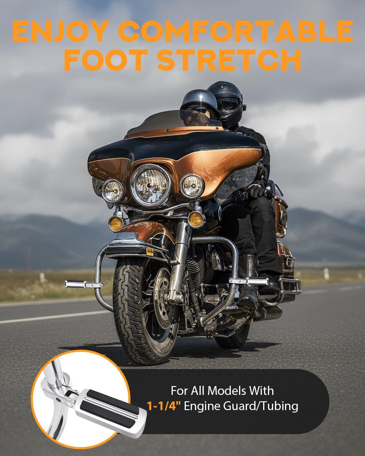 PBYMT Highway Pegs, P-Clamp A3 Steel Highway Footpegs Footrest Fit For 1.25''(32mm) Crash Bars Compatible with Harley Davidson Touring Chrome