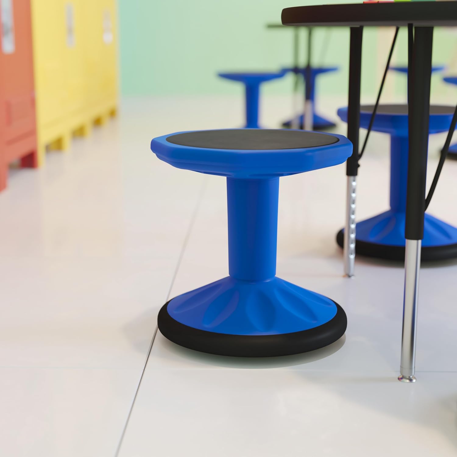 Flash Furniture Lucas Fixed Height Active Wobble Stool, 14 Inch Seat Height, Classroom Flexible Seating Elementary, Wobble Chair for Kids, Wiggle Seat for Sensory Kids, Blue