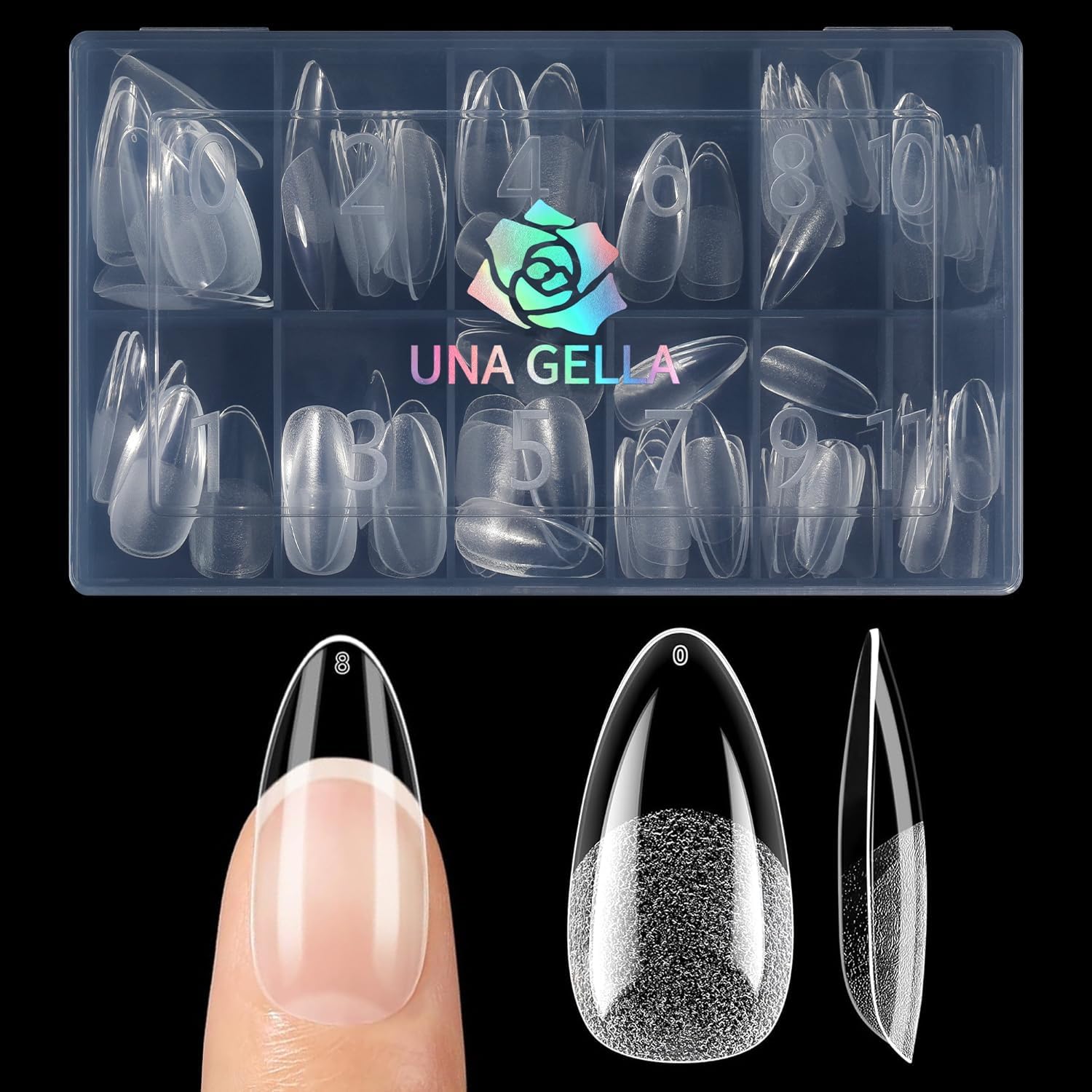 UNA GELLA Medium Mandel Nail Tips, 12 Größen 120 Stück Almond Full Cover Soft Gel Nägeltips, Klare Acryl Fake Nails für DIY & Salon