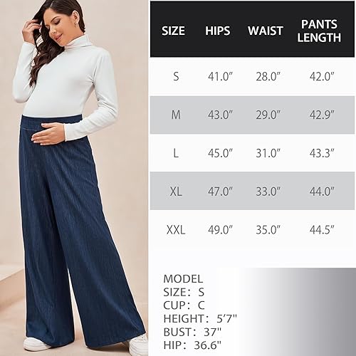 Miniatura 6 de Bhome Pantalones de maternidad de pierna ancha, jeans de maternidad elásticos para mujer, pantalones de embarazo cómodos con bolsillos casuales