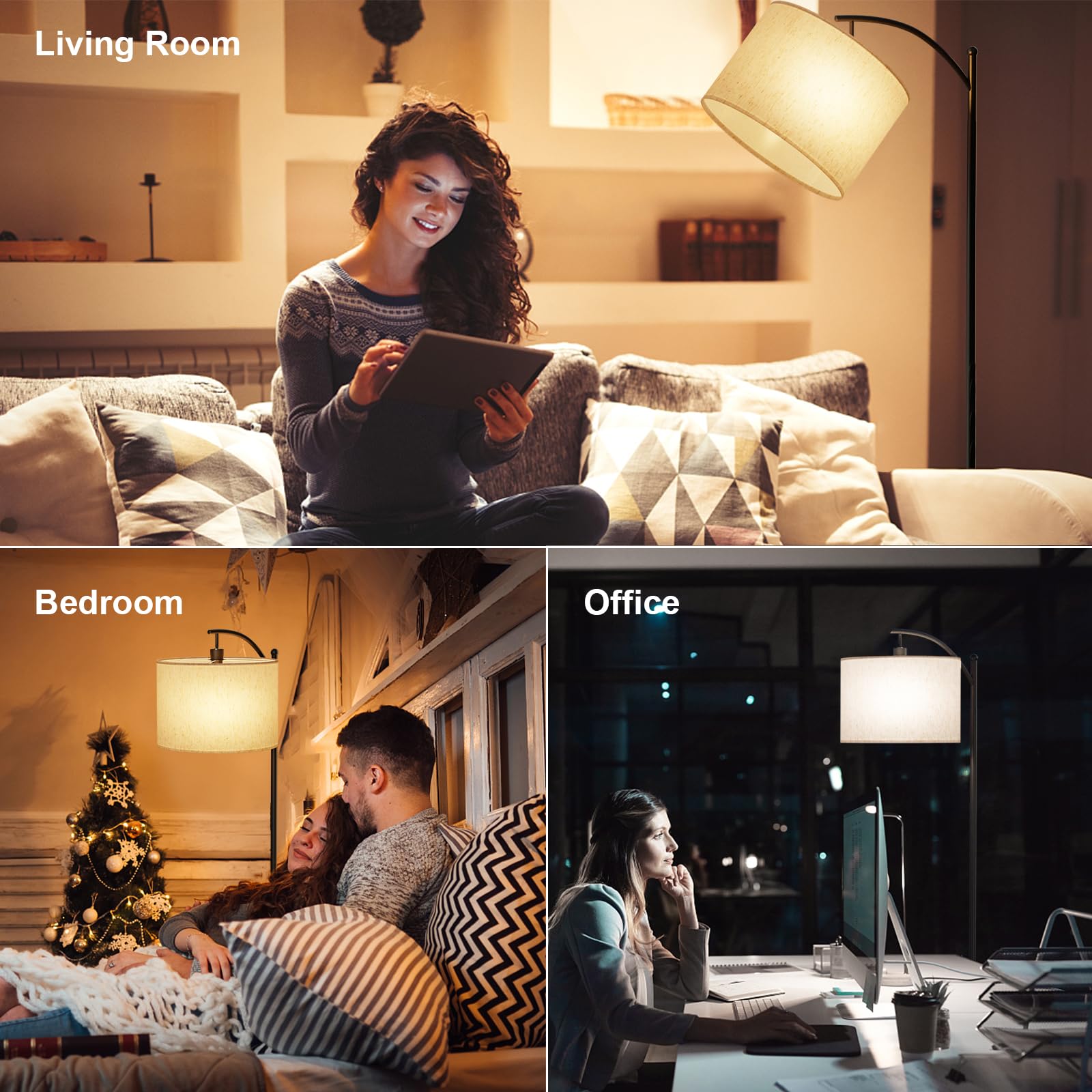 GLUROO Lampada da Terra con Telecomando,Piantana con 3 Cambiamenti di Colore,Luminosità Continua,Lampada da Pavimento con Lampadina Dimmerabile da per Soggiorno,Camera da Letto,Ufficio