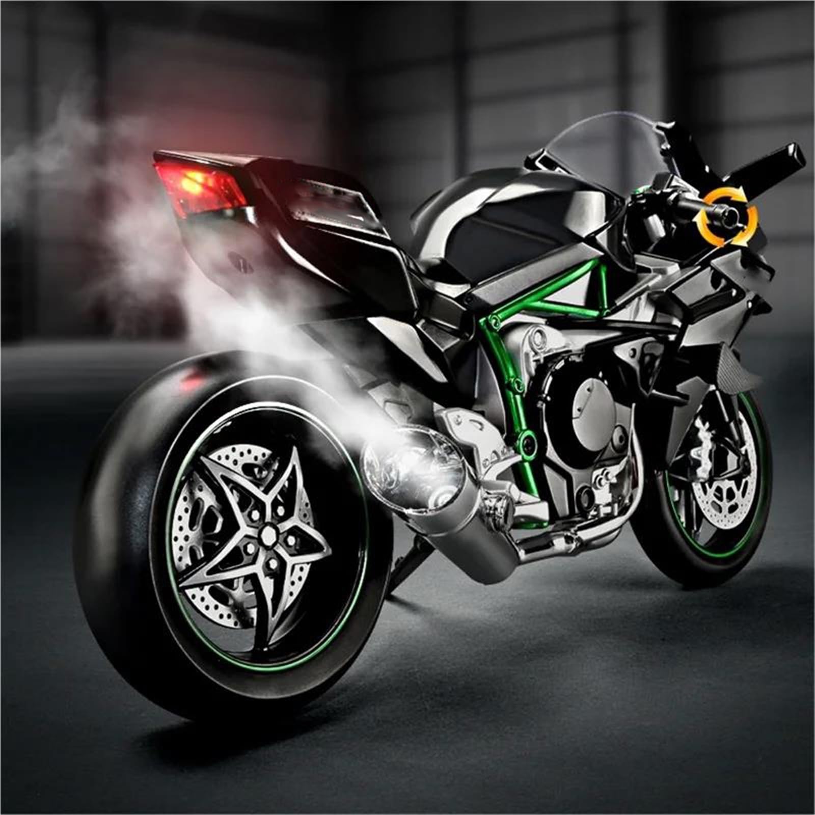 Modelo a Escala de Moto Juguetes con Sonido Y Luz 1:9 para Kawasaki H2 H2R, Modelo De Motocicleta Carreras Aleación, Miniatura Metal Fundido A Presión, Regalo Colección(Nero)