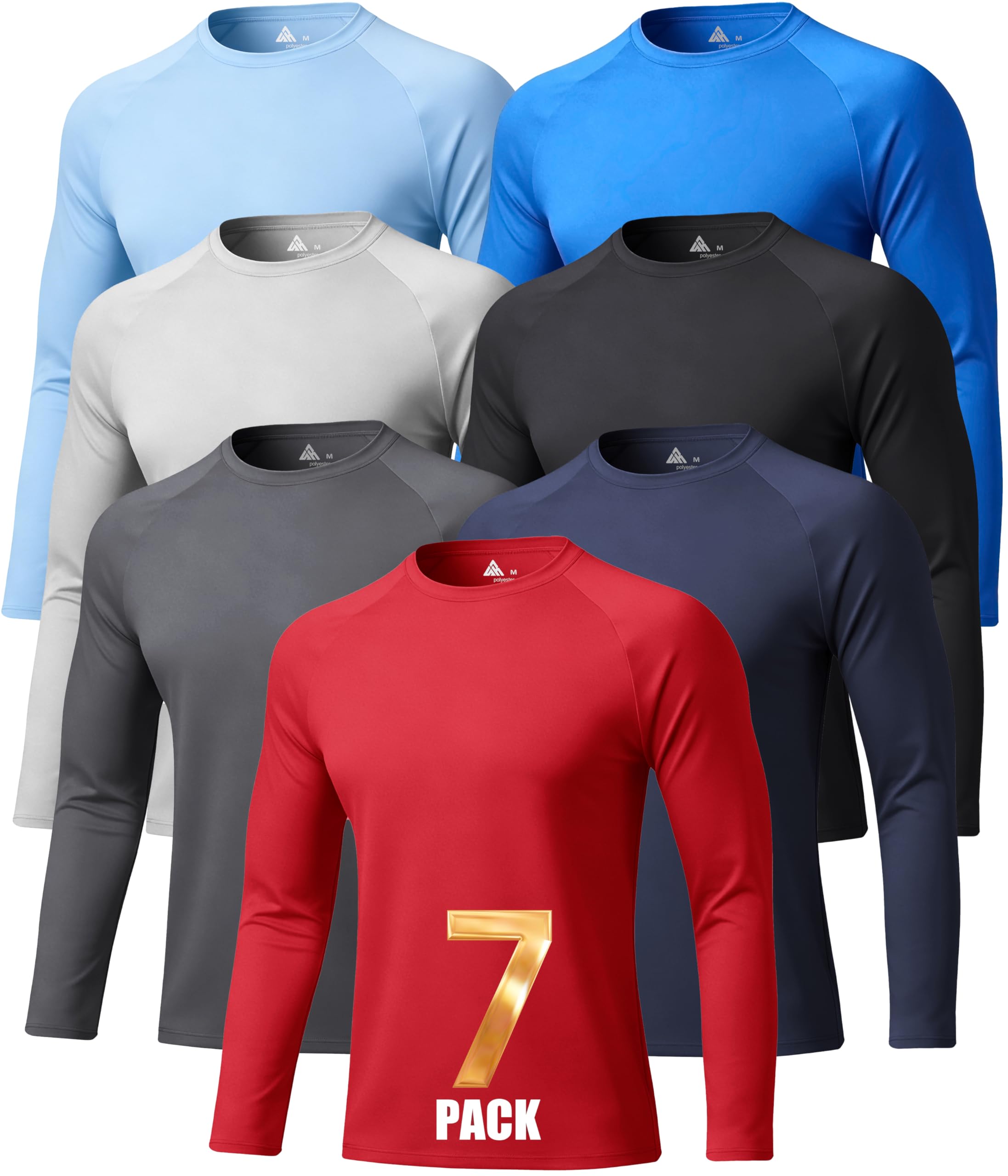 7 Pack Long Sleeve Shirts for Men Base Layer