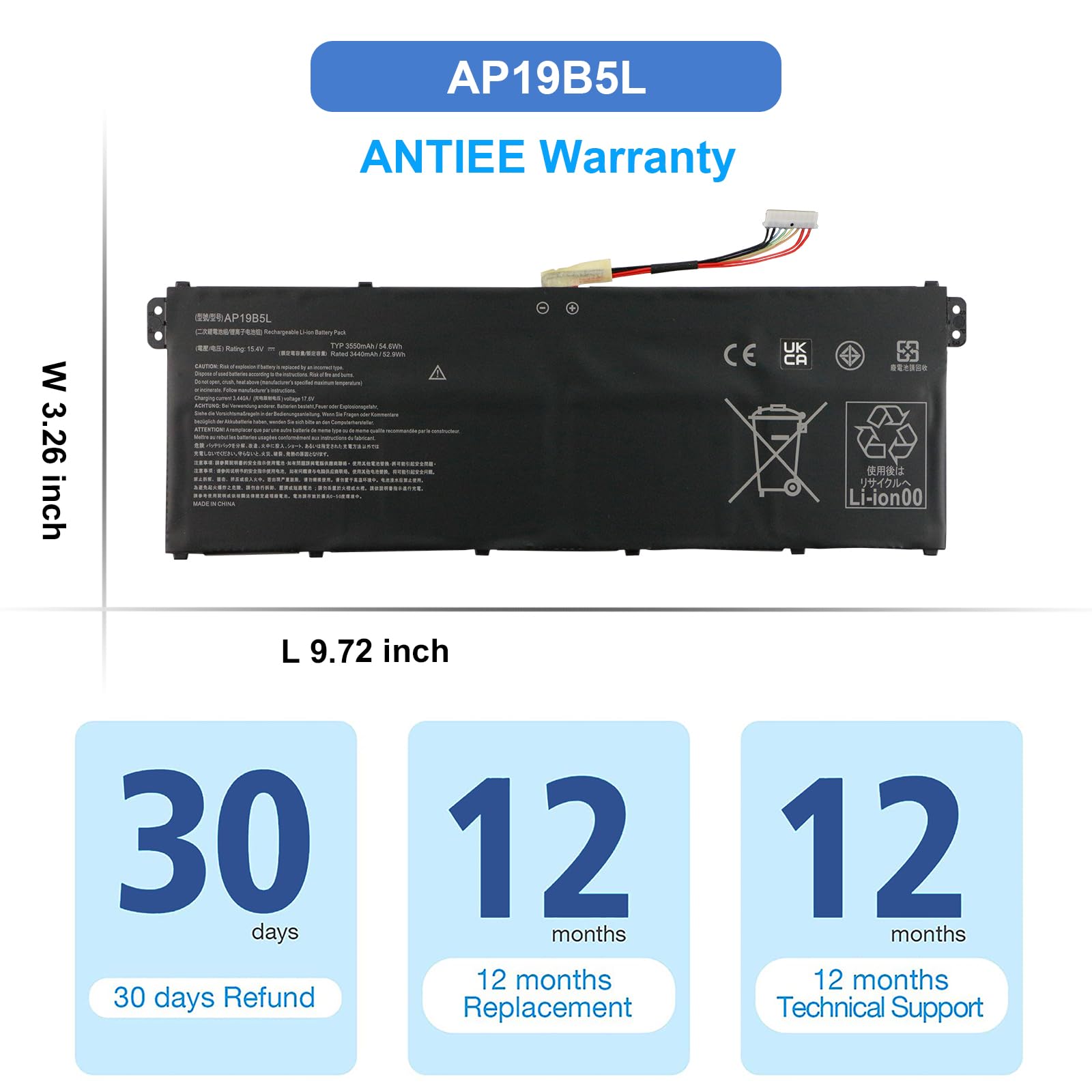 ASKC AP19B5L Laptop Batteria per Acer Aspire 5 A515-43 A515-43G A515-52 A515 -52G Aspire Vero AV15-51 Swift 3 SF314-42 SP314-21N-R5FR TravelMate P2 TMP214-41 54.6Wh