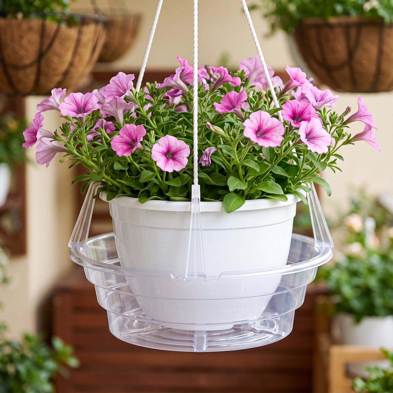 Gejoy 15 Stück 30,5 cm hängende Pflanzen-Wasserauffangschale, transparente Kunststoffkörbe, Tropfschalen für Blumentopf, runde Pflanzen-Untersetzer mit Haken für Balkon, Terrasse, Innen- und