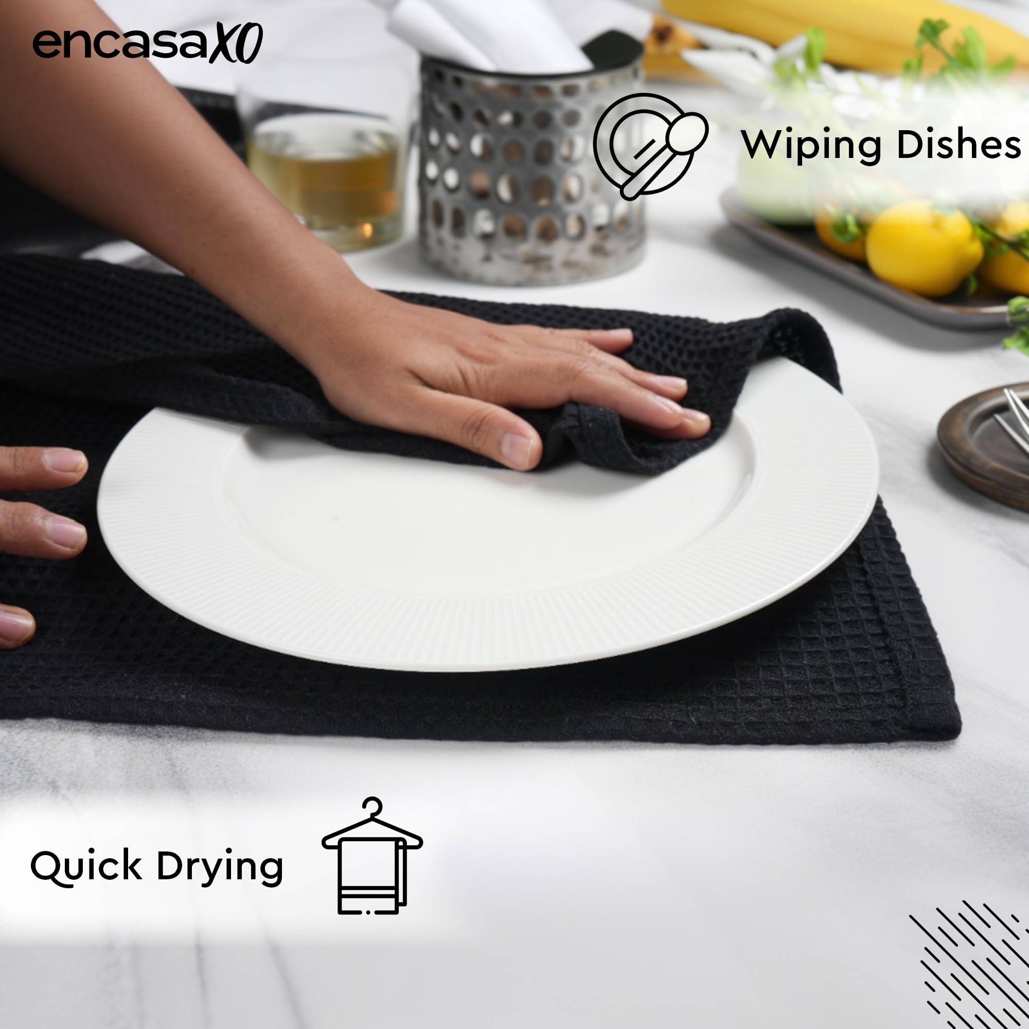 Encasa XO Kitchen Dish Towels Set, Grey Black Combo, 70x45 cm (Set of 6) - Image 2