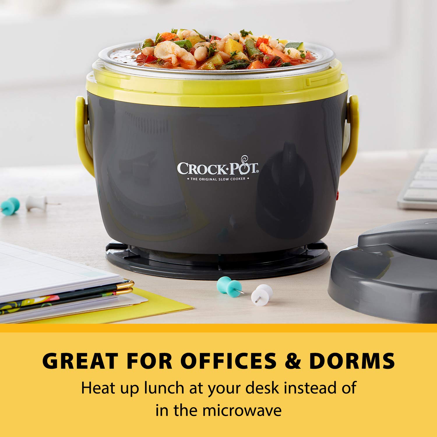 Crock-Pot Electric Lunch Box, Portable Food Warmer for On-the-Go, 20-Ounce, Grey/Lime, view 3