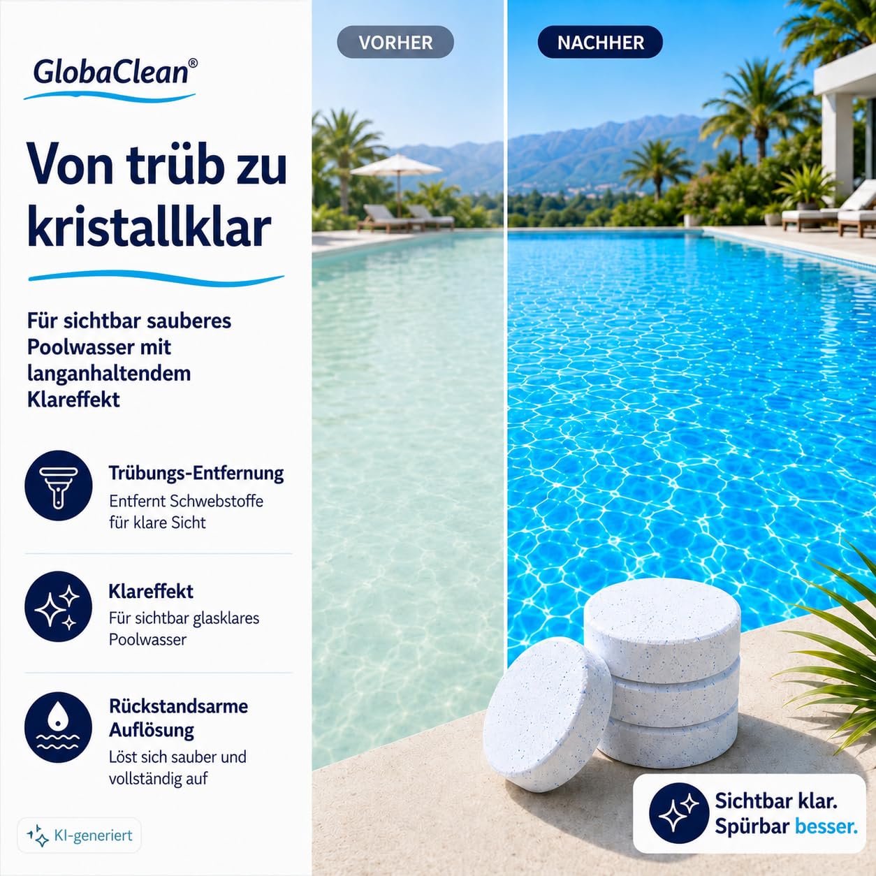 Multitabs für Pool 5 in 1 – 5kg (25 Tabs) – Chlortabletten für Pool 200g – Profi-Qualität Borsäurefrei – Made in Europe - Für kristallklares Poolwasser