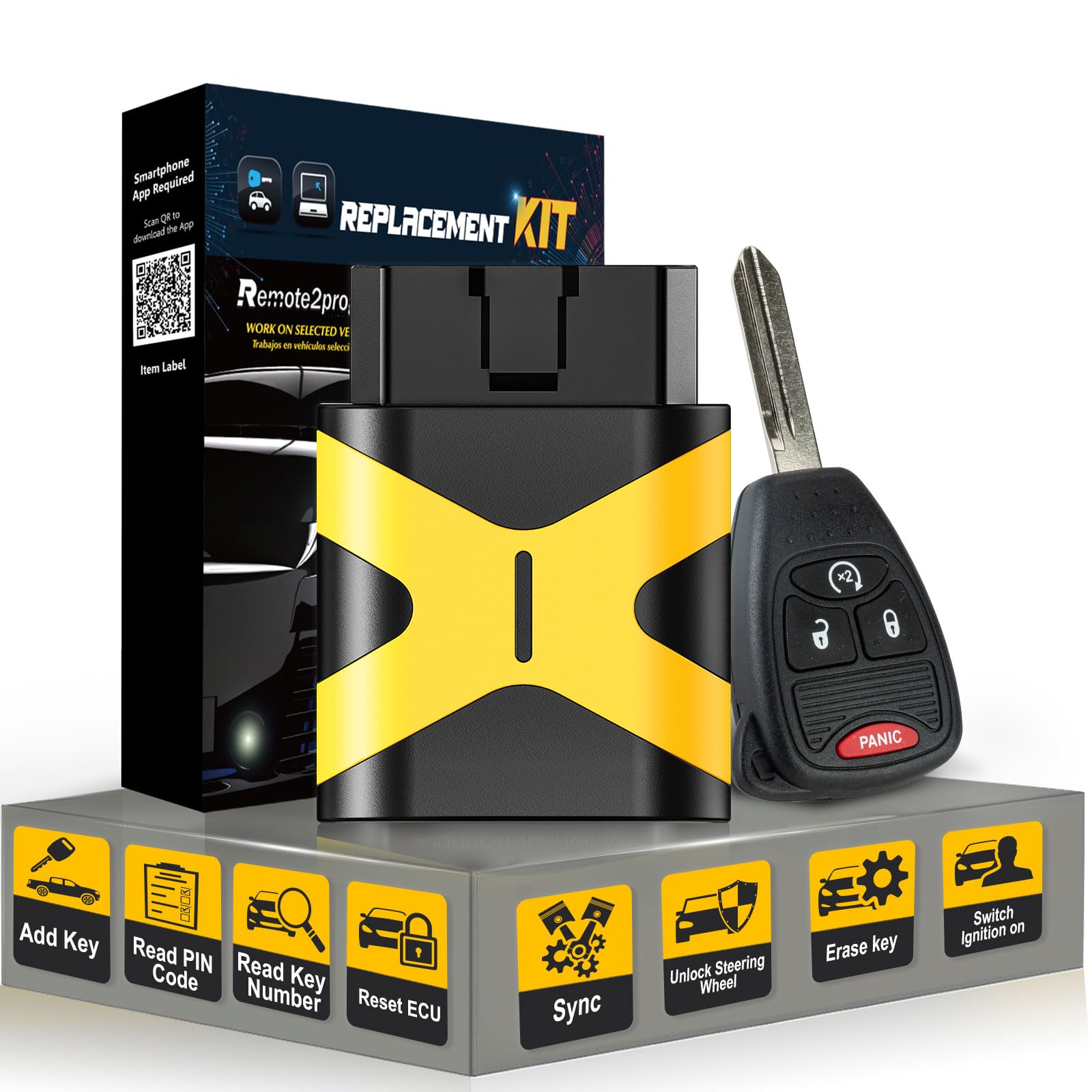 Remote2prgram DIY Car Key Programmer Tool and Keyless Entry Remote Replacement for Dodge/JEE-p/Chr-ysler with FCC: OHT692427AA (4 Button)