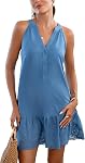 CUPSHE Womens Summer Dresses V Neck Sleeveless Striped Button Up Mini Casual Coverup Dress