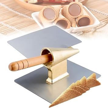 Ice Cream Cone Mold, Commercial Pure Copper Ice Cream Roll Cylinder Mold with Comfortable Handle, Cone Bottom Diameter 41MM and Cone Height 143MM, Rapid Prototyping, for DIY Ice Cream Waffle Cones