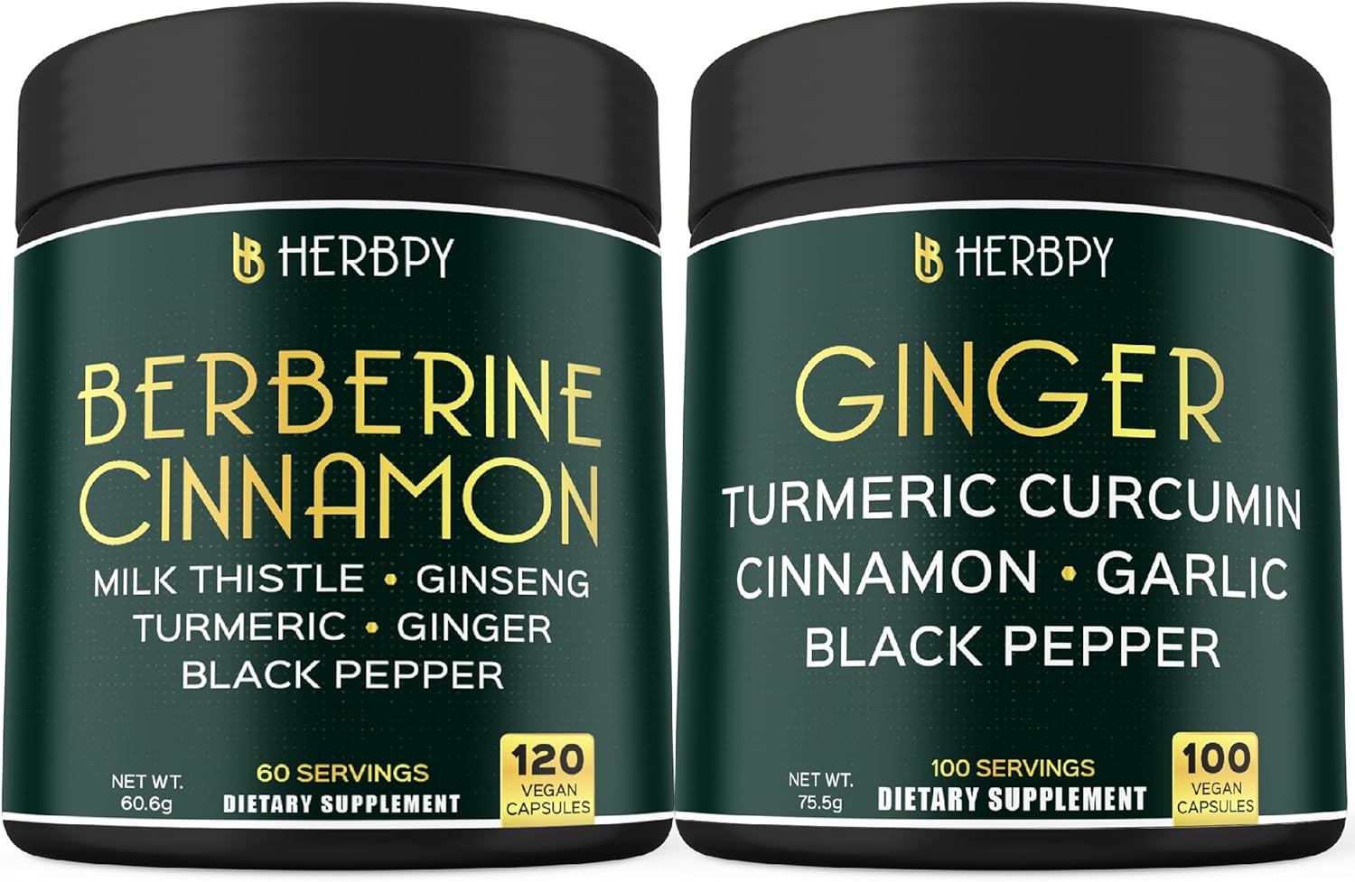 Herbpy Bundle 7in1 Berberine HCl & 5in1 Ginger Supplement - Support Immune, Digestion and Heart Health