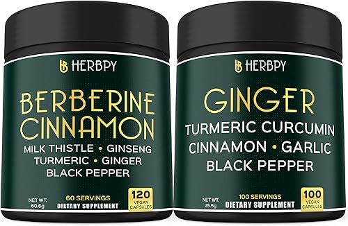 Paquete 7 en 1 16100 mg Berberina HCl y suplemento de jengibre 5 en 1 7550 mg - Apoya la salud inmunológica, la digestión, el corazón y los huesos