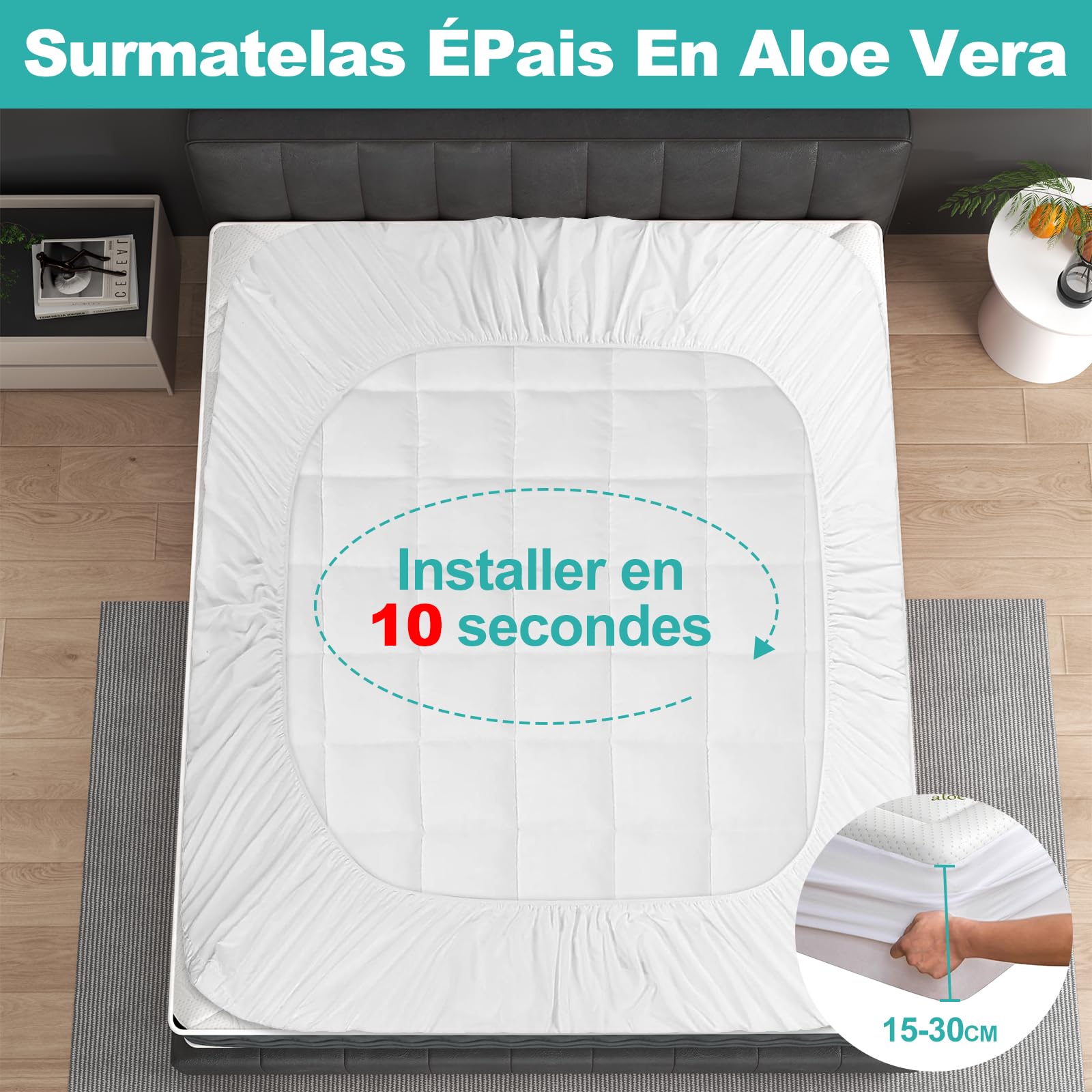 Wowttrelax Surmatelas 140 x 190, Housse de Matelas 140x190 Respirant, Rafraîchissant sur Matelas 2 Personnes 140x190 avec Poches Profondes pour Matelas 15-30 cm avec Élasticité Tout Autour