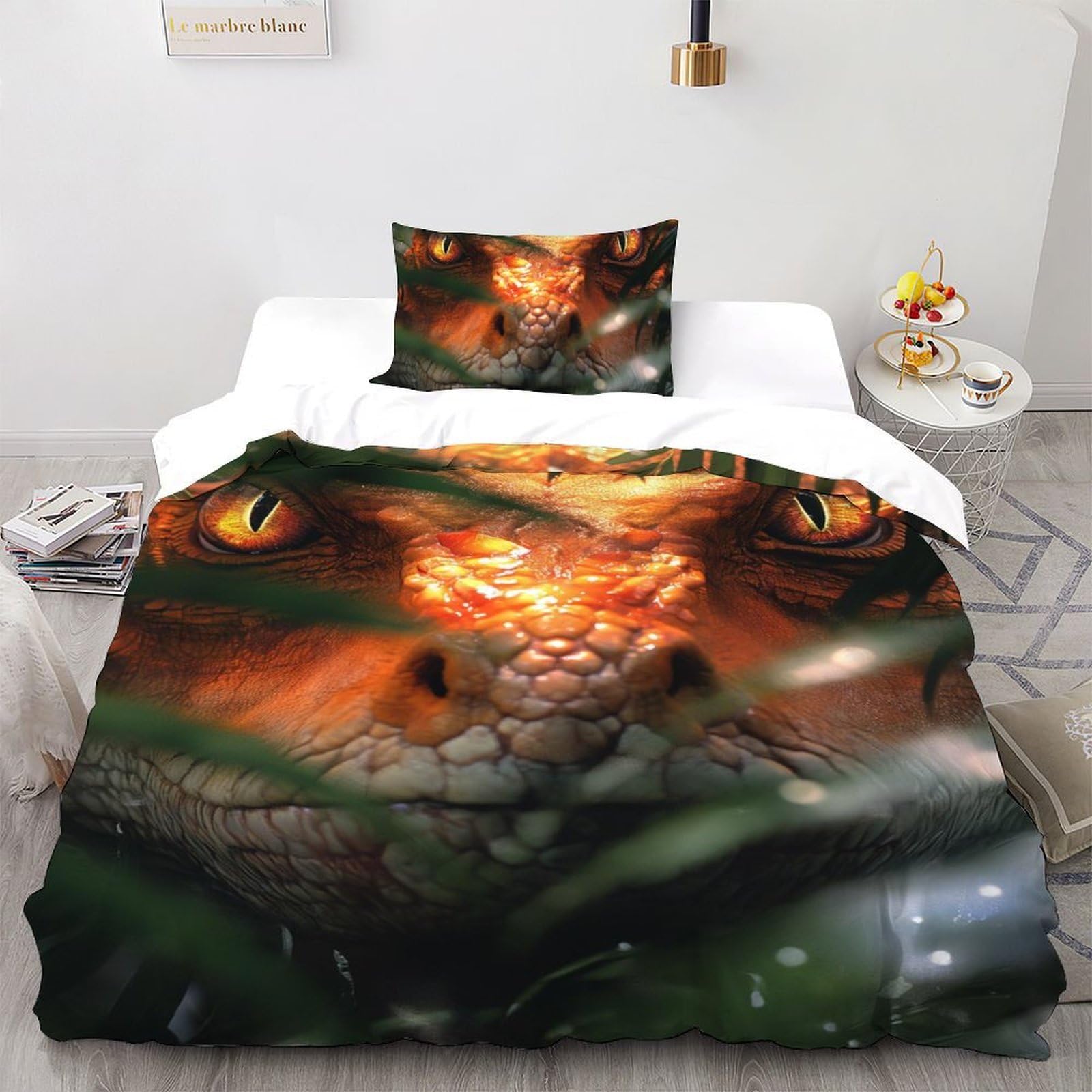 Housse de couette dinosaure 3D enfant avec taie d'oreiller lit simple 135x200 cm