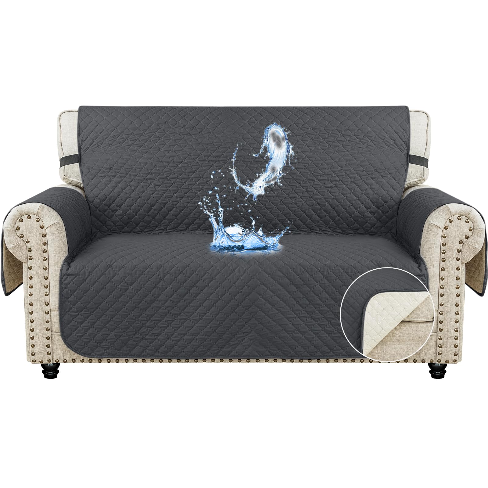 Ystyle Funda Cubre Sofa 2 Plazas - Impermeable Fundas Sofa Verano, Protector Sofa para Gatos Arañazo y Perros Mascotas, Fundas para Sofa Antideslizante Antimanchas Lavable, Gris Oscuro Global Recycled Standard Global Recycled Standard Global Recycled Standard