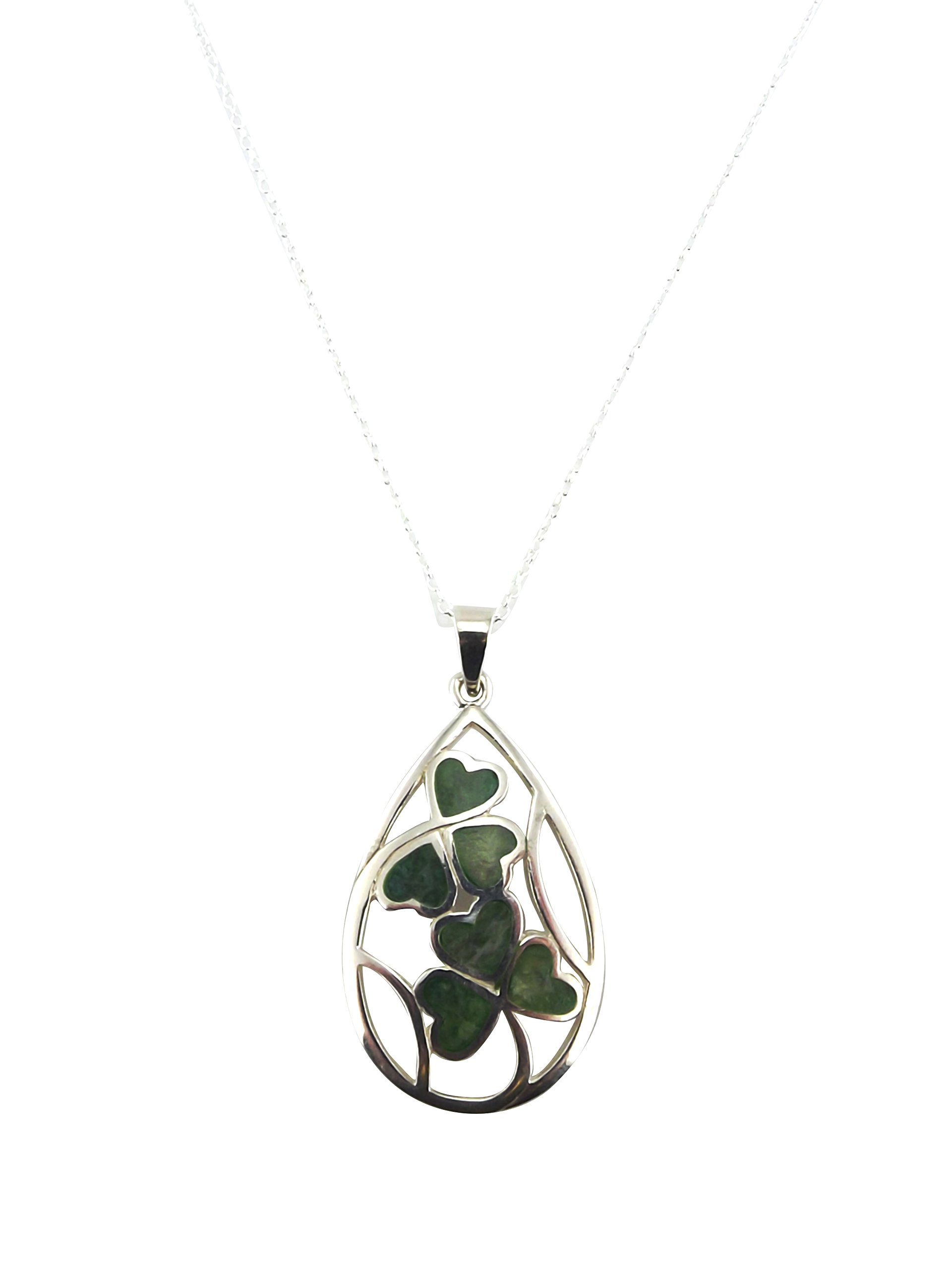 ConnemaraIrish and Sterling Silver (Large) Teardrop Clover Pendant Necklace (7025)