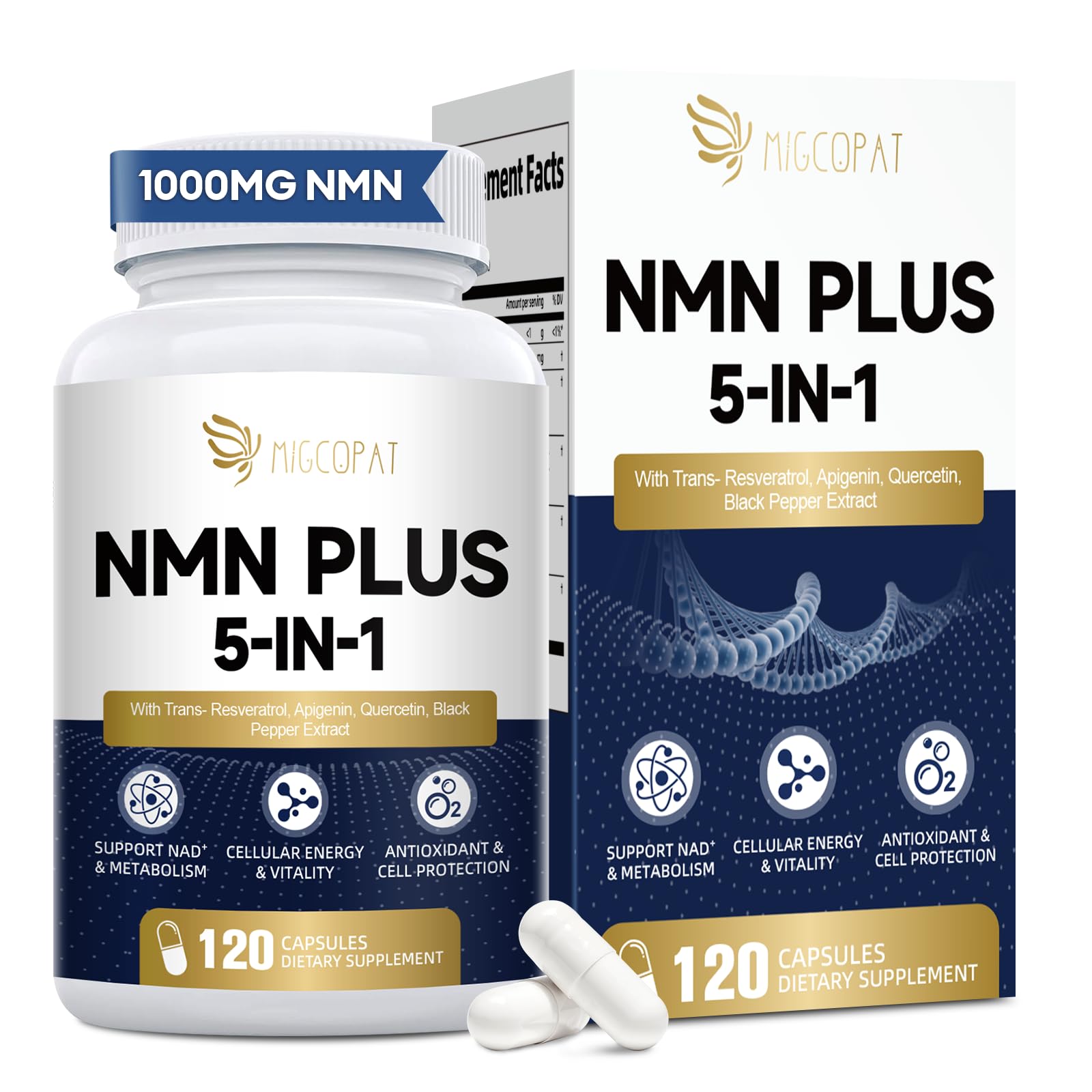Migcopat NMN Supplement 1000mg – 5-in-1 NAD Supplement,120 Caps