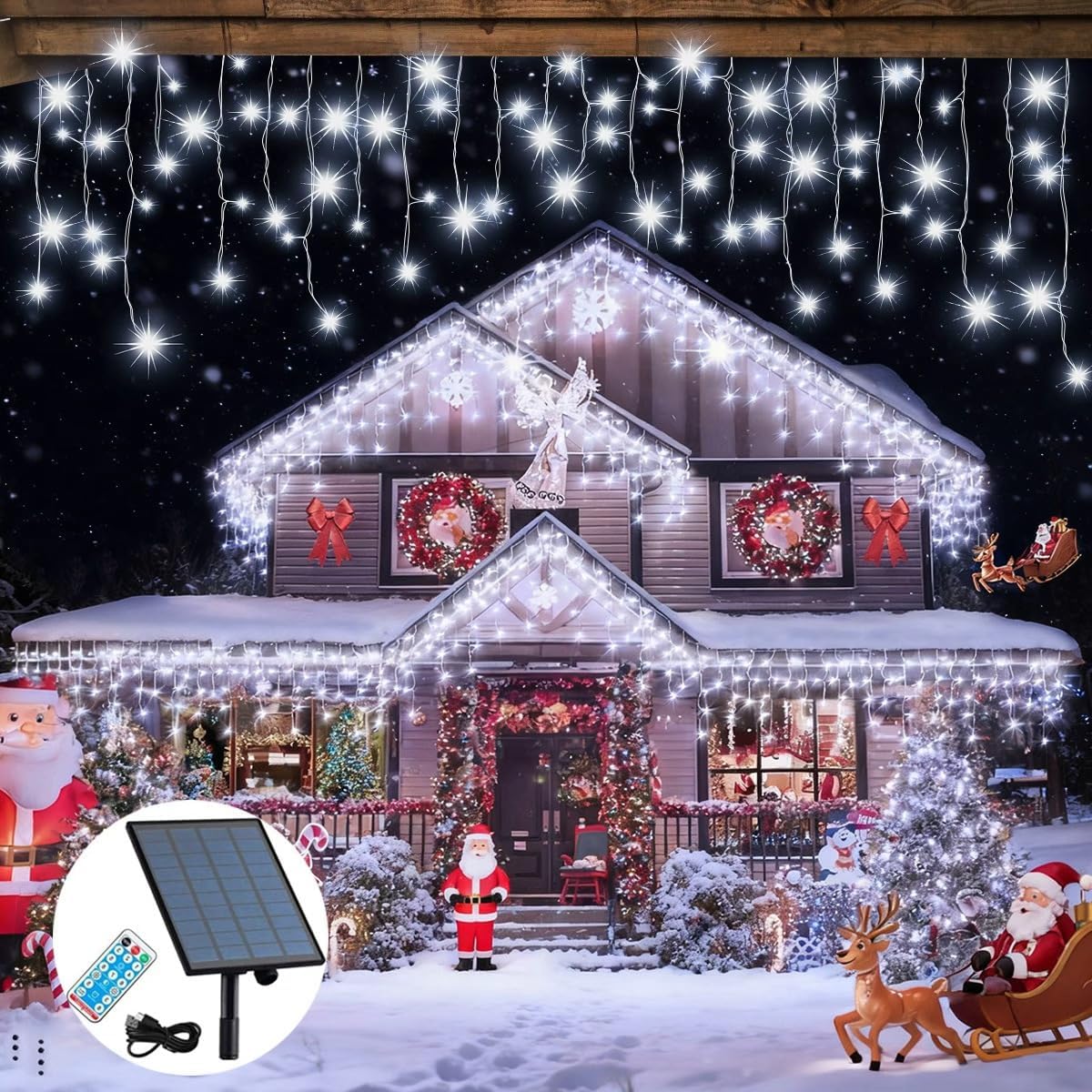 320LEDソーラークリスマスライト 屋外 防水 クリスマスデコレーション カーテンライト 8モード 防水 ソーラーパワーストリング