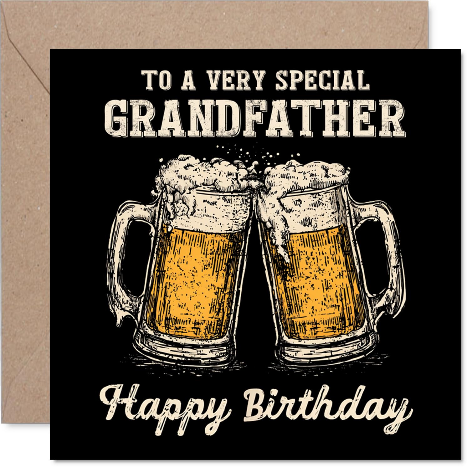 Grandfather Birthday Card - Bday Beer - Happy Birthday Card for Grandfather from Grandson Granddaughter, 145mm Cheers Beer Greeting Cards