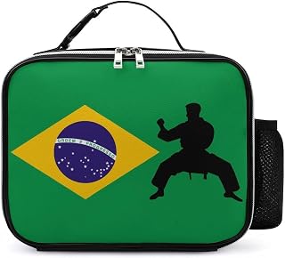 Brazil Jiu-Jitsu Brazilian Flag Insulated Lunch Bag Leather Lunchbox Work Picnic Travel with Detachable Handle