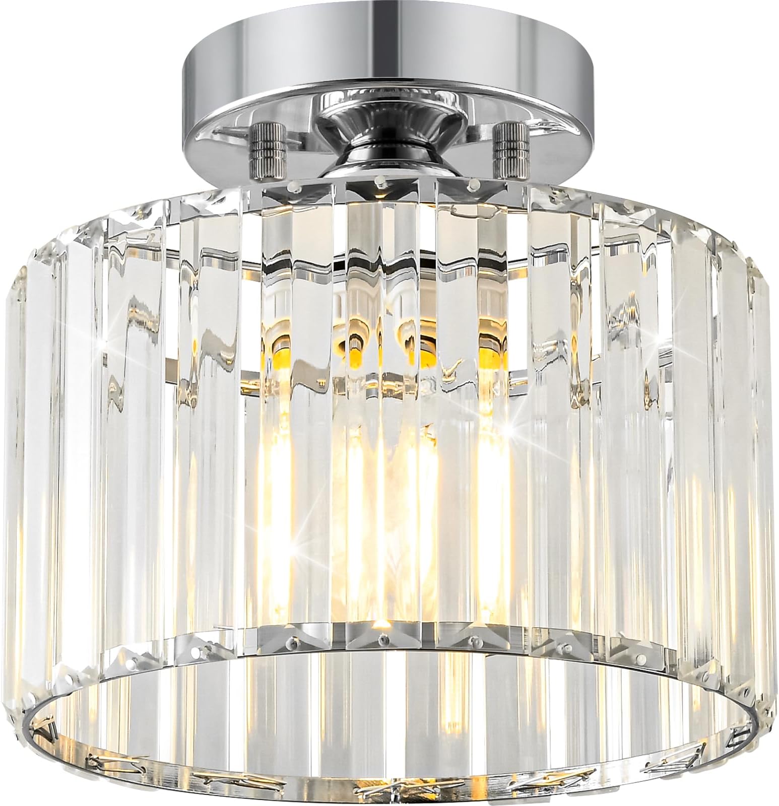 Crystal Chrome Semi Flush Mount Ceiling Light Modern Hallway Light Fixture Metal Close to Lamp for Entryway Bathroom (8.66 inch)