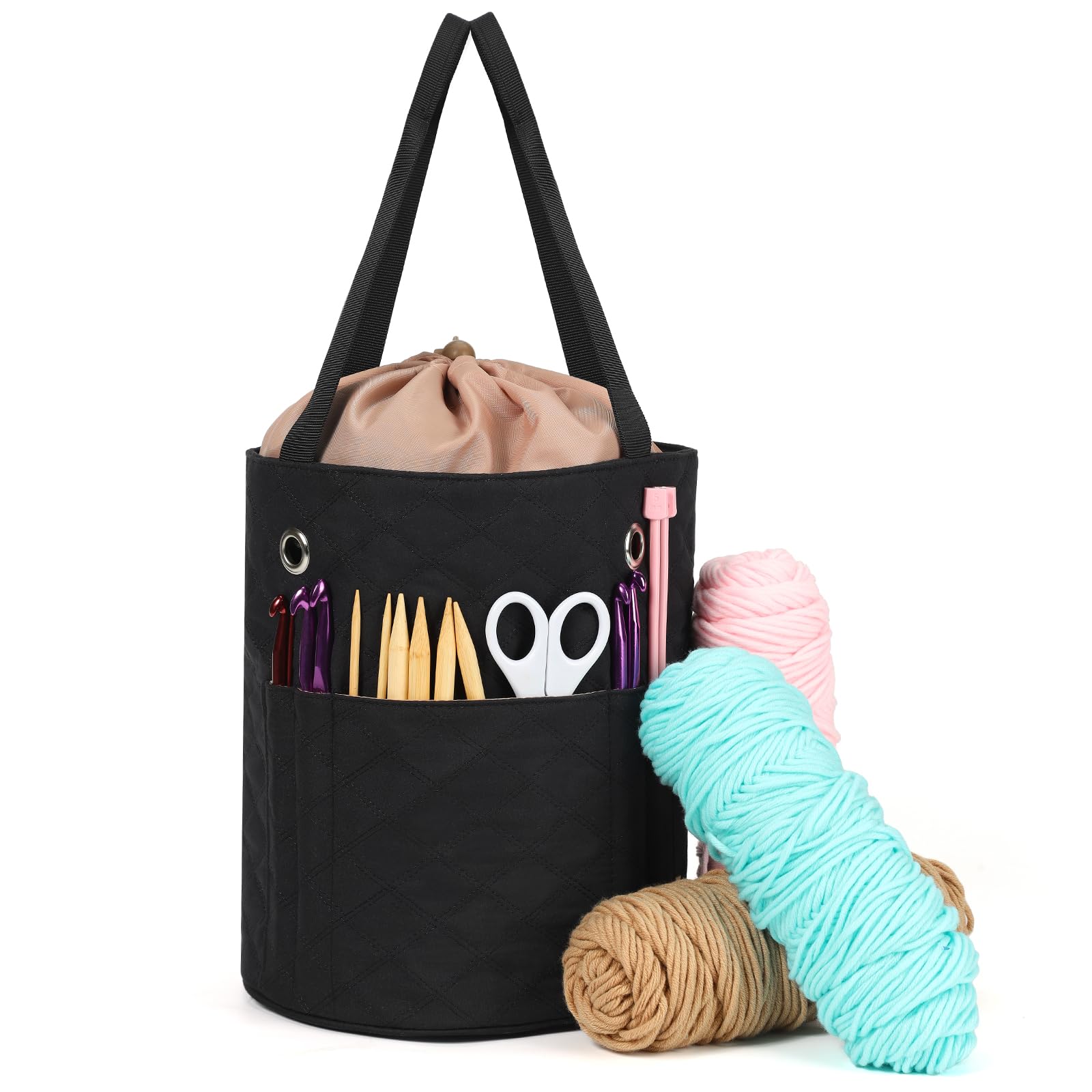 HOMEST Crochet Bag Organizer, Yarn Bowl Holder Storage, Knitting Bag for Crocheting Projects, Knitwear Accessories and Supplies, Black