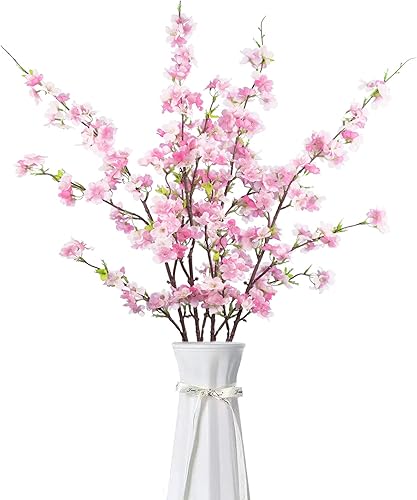 4 flores artificiales de cerezo de 43 pulgadas de largo para decoración de flores de cerezo para decoración del hogar, boda al aire libre (rosa)