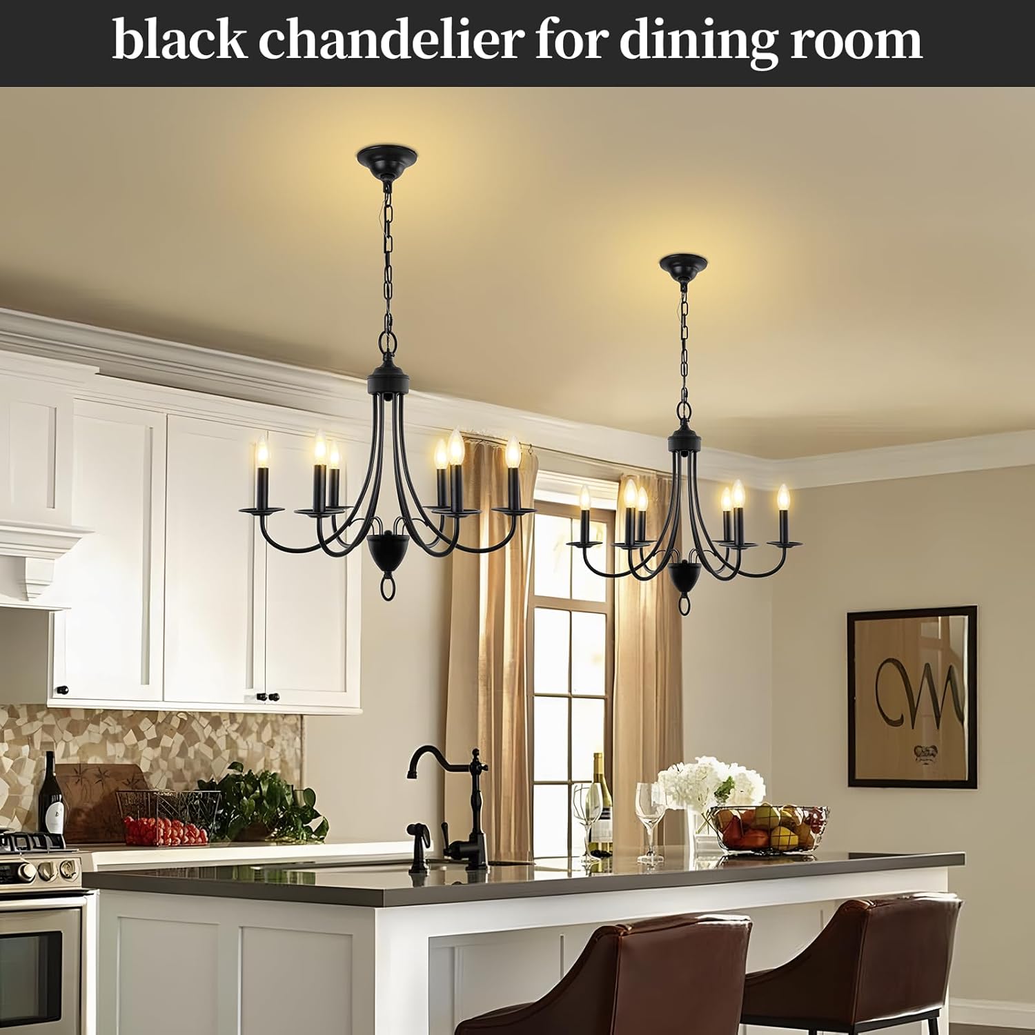 Black Chandelier,6-Light Farmhouse Chandeliers for Dining Room 22.4 inch, E12 Base Small Industrial Ceiling Light Fixture, Vintage Dining Room Chandelier Over Table for Bedroom Hallway Foyer
