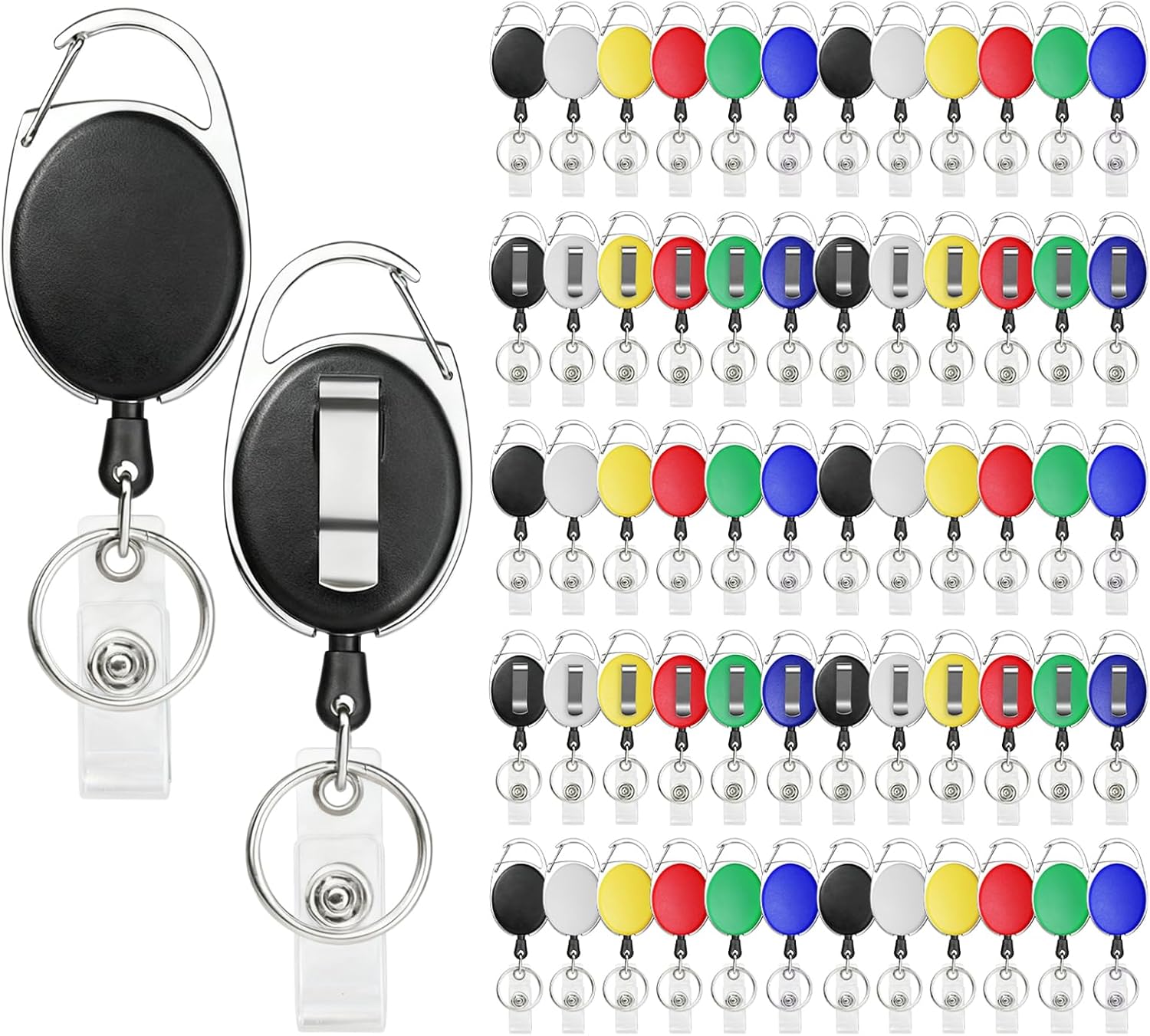 60 Pack Badge Reels Bulk Retractable Badge Holders with Clip ID Holder Key Ring Clip for Office Worker Teachers Doctor Nurse Name ID Card Holder Keychain (60, Colorful)
