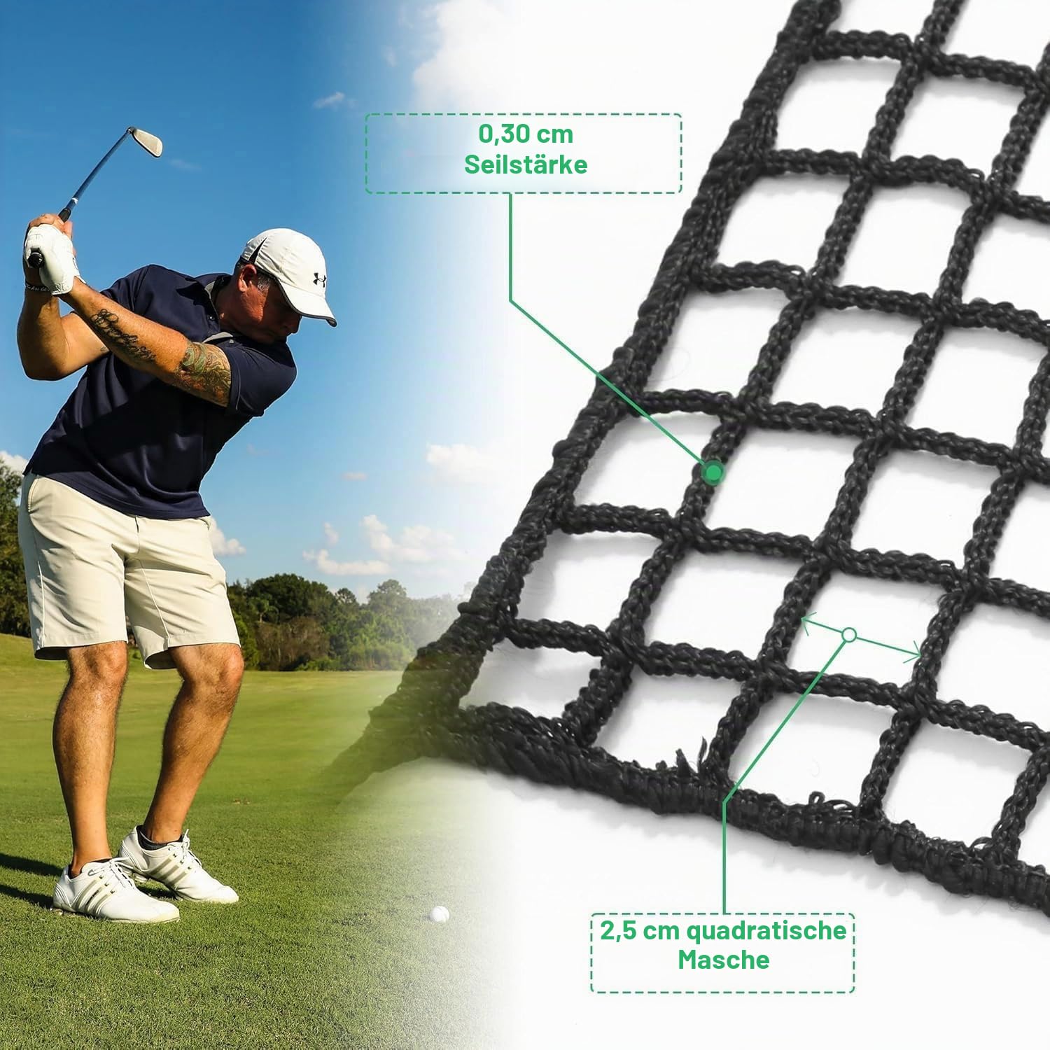 Schwarzes Polyester Golf Übungszaunnetz, 400GSM Schwerlast Golfball-Absperrnetz, Tragbares Golfnetz für Drinnen und Draußen, Golf-Schlagnetz, Verstellbares Schutznetz für Den Hinterhof