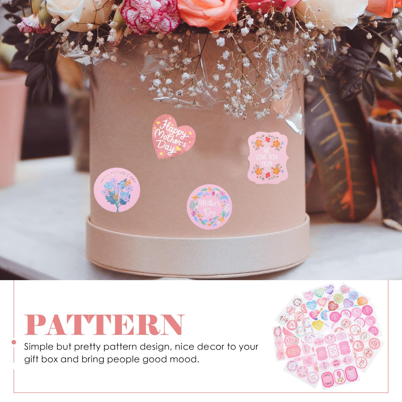 NUOBESTY 5 Set Etichetta Di Imballaggio Per La Festa Della Madri Madre Confezione Pieces Buste Colorate Adesivo Per La Festa Della Adesivo Da Forno Fai Da Te Rosa 32 Pezzi * 5