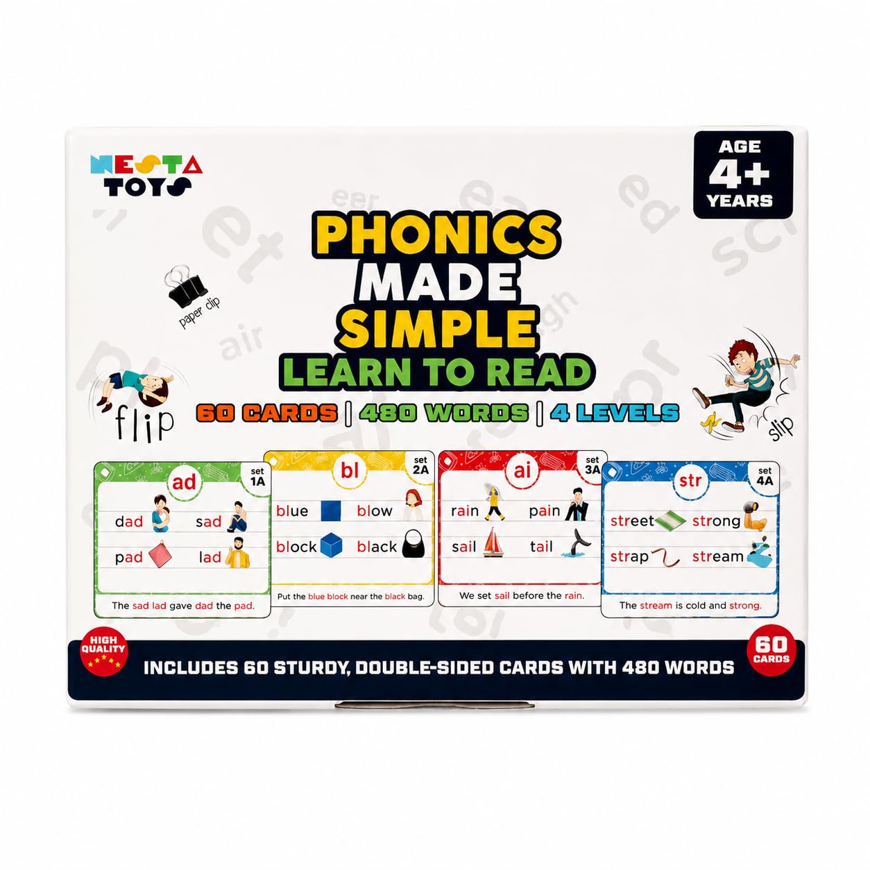 NESTA TOYS - Large Phonics Flash Cards | Learn to Read, 480+ Words - Digraphs, CVC Blends, Long Vowel Sounds - Games for Kids Ages 4, 5, 6, 7, 8 | Homeschool Educational Study Activity-picture-15