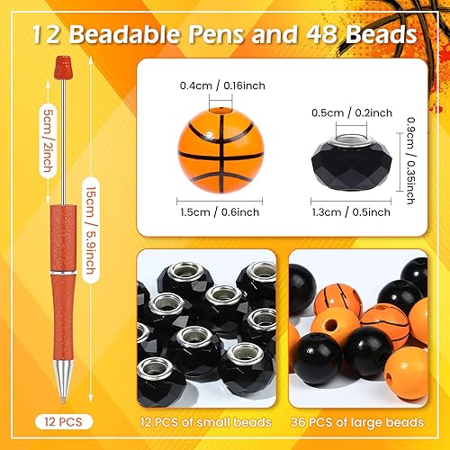 Miniatura 3 de NEWEST Juego de 12 bolígrafos deportivos con cuentas, kit de fabricación de bolígrafos de baloncesto de plástico, incluye 48 cuentas para