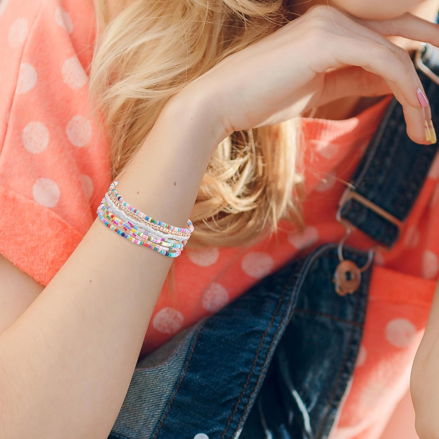 7PCS Bohemian Stackable Beaded Bracelets for Women Colorful Multilayer Stackable Crystal Bead Bracelets Boho Glass Beads Stretchy Bracelets Set - Image 5