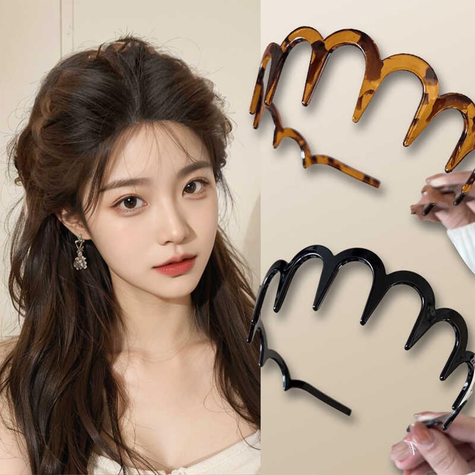 ZOONAI 2 Pcs Zig Zag Headbands for Women Men Girls Fashion Plastic Hairbands with Teeth Non Slip Sharks Tooth Hair Comb Headbands Hair Hoop Accessories (Black Coffee - Image 3