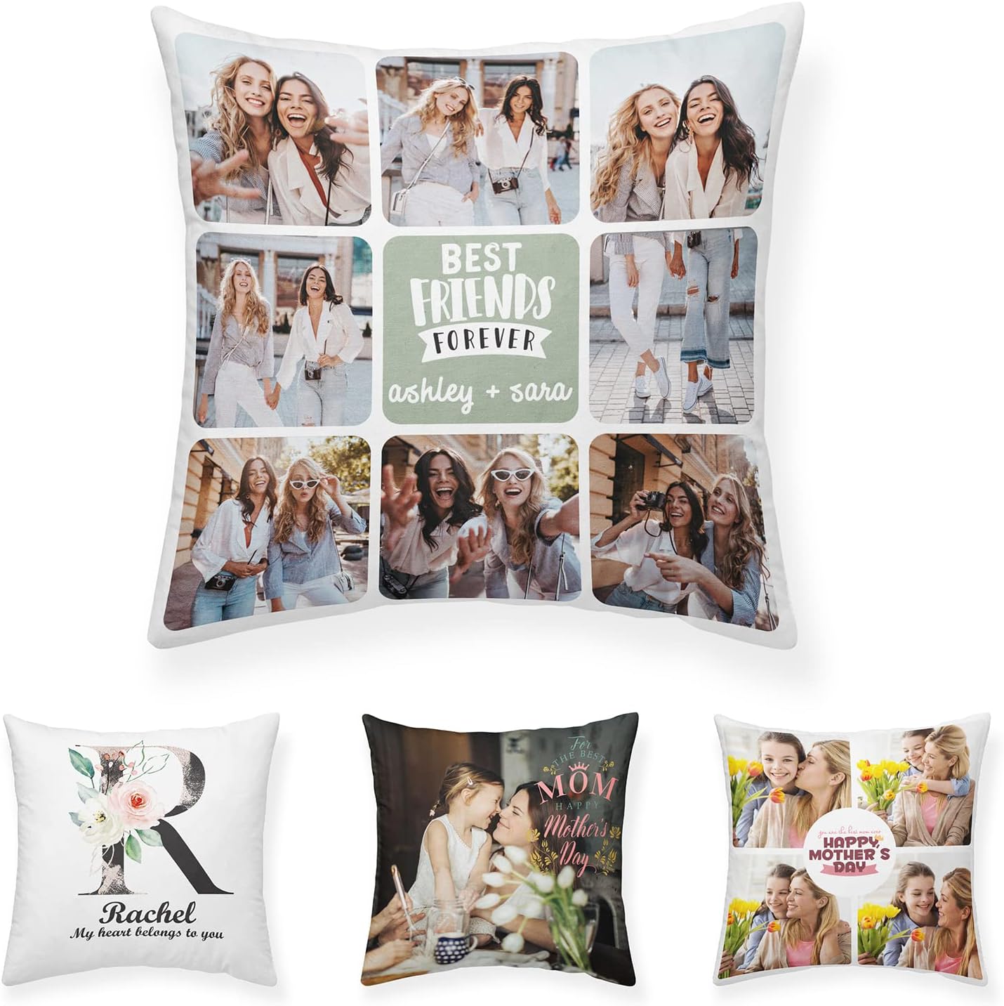 TESFANS Custom Pillow Cover with Personalized Picture - Personalized Decorative Pillows Case for Mother Father Couple and Friend Birthdays