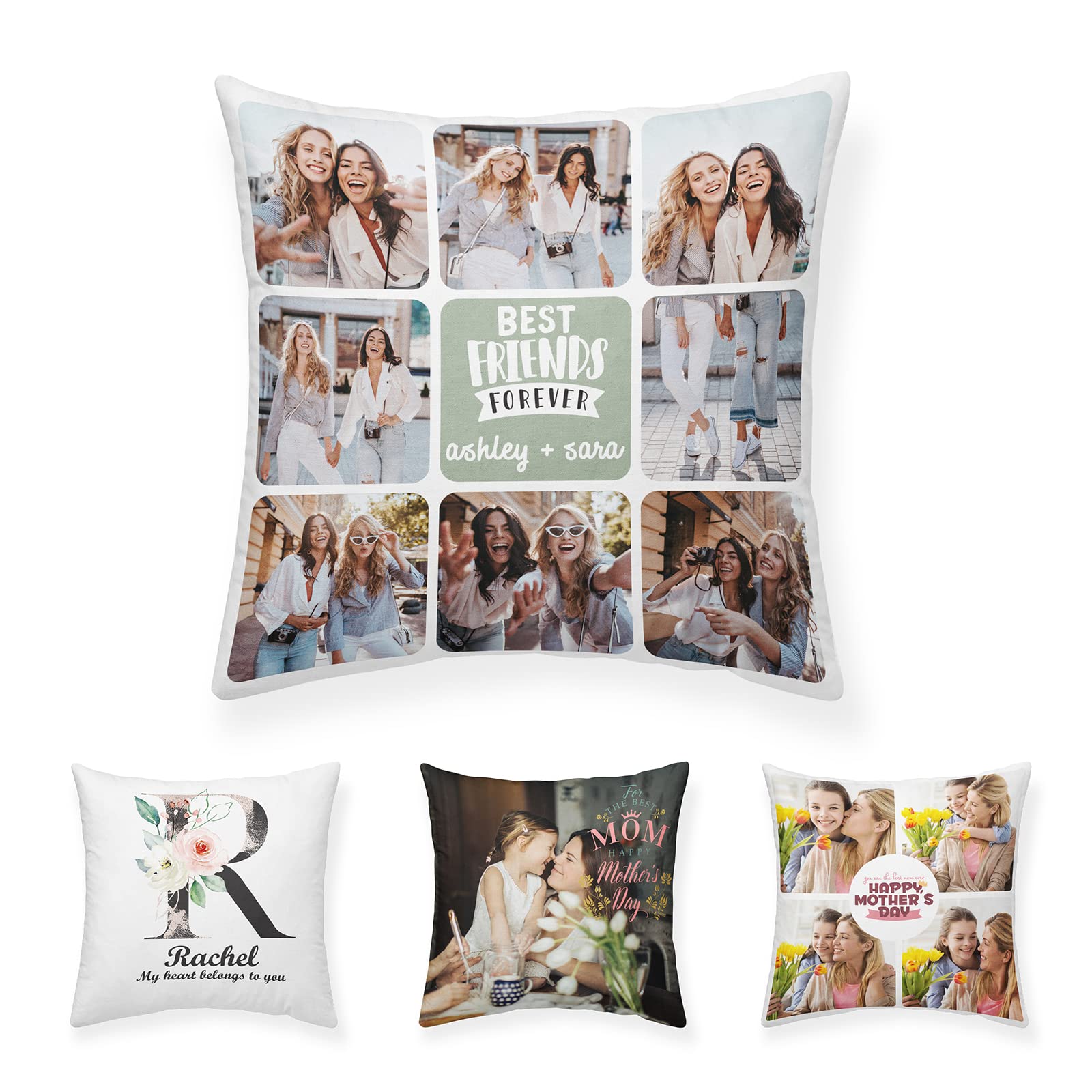TESFANS Custom Pillow Cover with Personalized Picture - Personalized Decorative Pillows Case for Mother Father Couple and Friend Birthdays